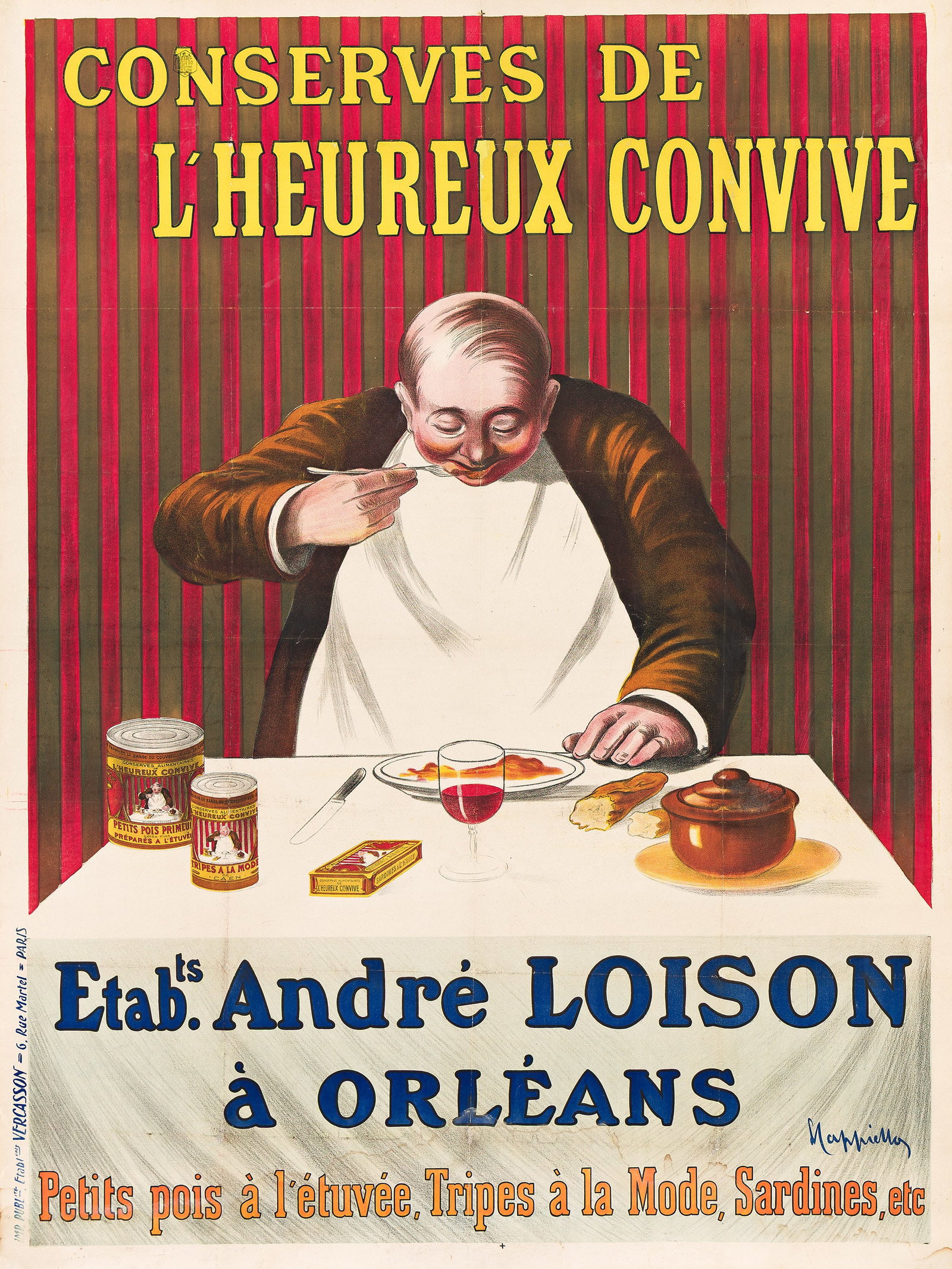 Leonetto Cappiello, Etab.ts André Loison à Orlèans. 1911.: Leonetto Cappiello 1875-1942 Etab.ts André Loison à Orlèans. 1911. Condition B: water staining in lower text; foxing at bottom margin; repaired tears, replaced losses, creases and overp