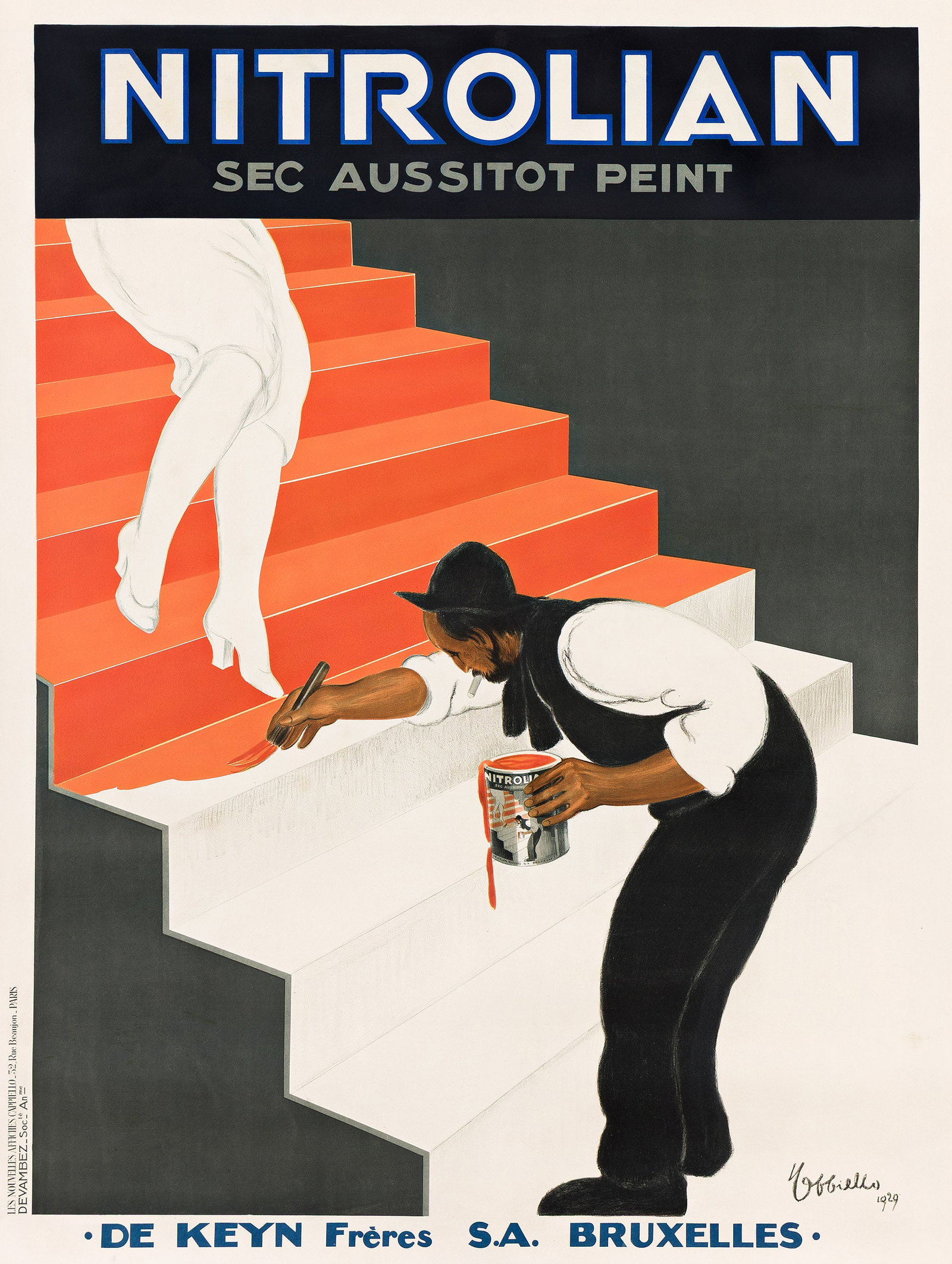 Leonetto Cappiello, Nitrolian. 1929.: Leonetto Cappiello 1875-1942 Nitrolian. 1929. Condition B+ / A-: creases and staining in margins, text and image; reds slightly attenuated. Cappiello / Rennert 470. 62¾x47 inches, 159½x119&#
