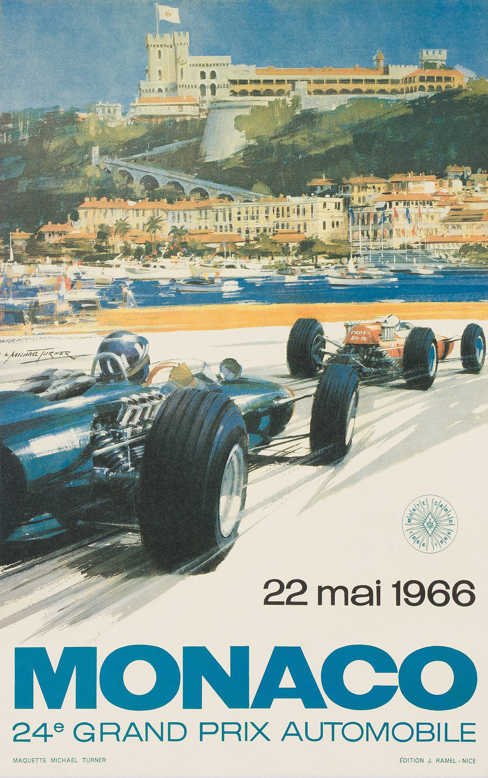 Michael Turner, Monaco / 24e Grand Prix Automobile. 1966.: Michael Turner 1935- Monaco / 24e Grand Prix Automobile. 1966. Condition A- / A: minor abrasions at bottom edge. Monaco p. 64. 24½x15½ inches, 62¼x39¼ cm. J. Ramel, Nice.