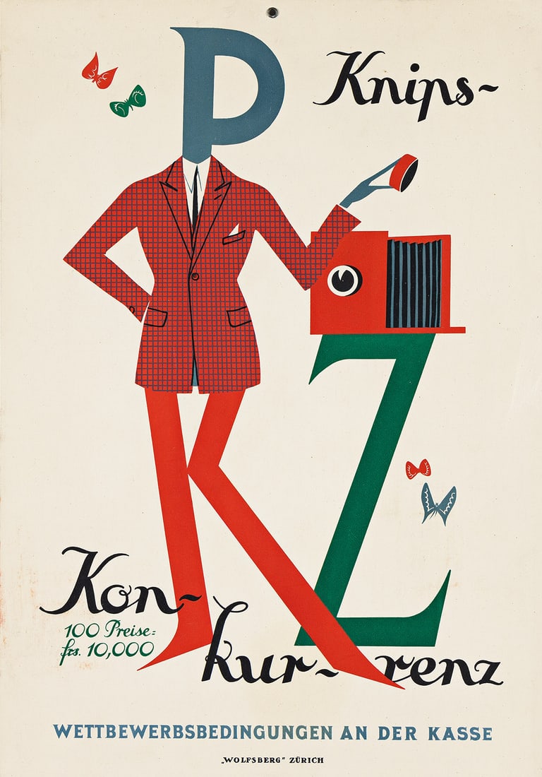 Otto Baumberger, PKZ. Window card, with photos & documents. Circa 1923.: Otto Baumberger 1889-1961 PKZ. Window card, with photos & documents. Circa 1923. Condition varies, generally A / A-. Group includes: two postage stamps with Baumberger's design; two folders, each 