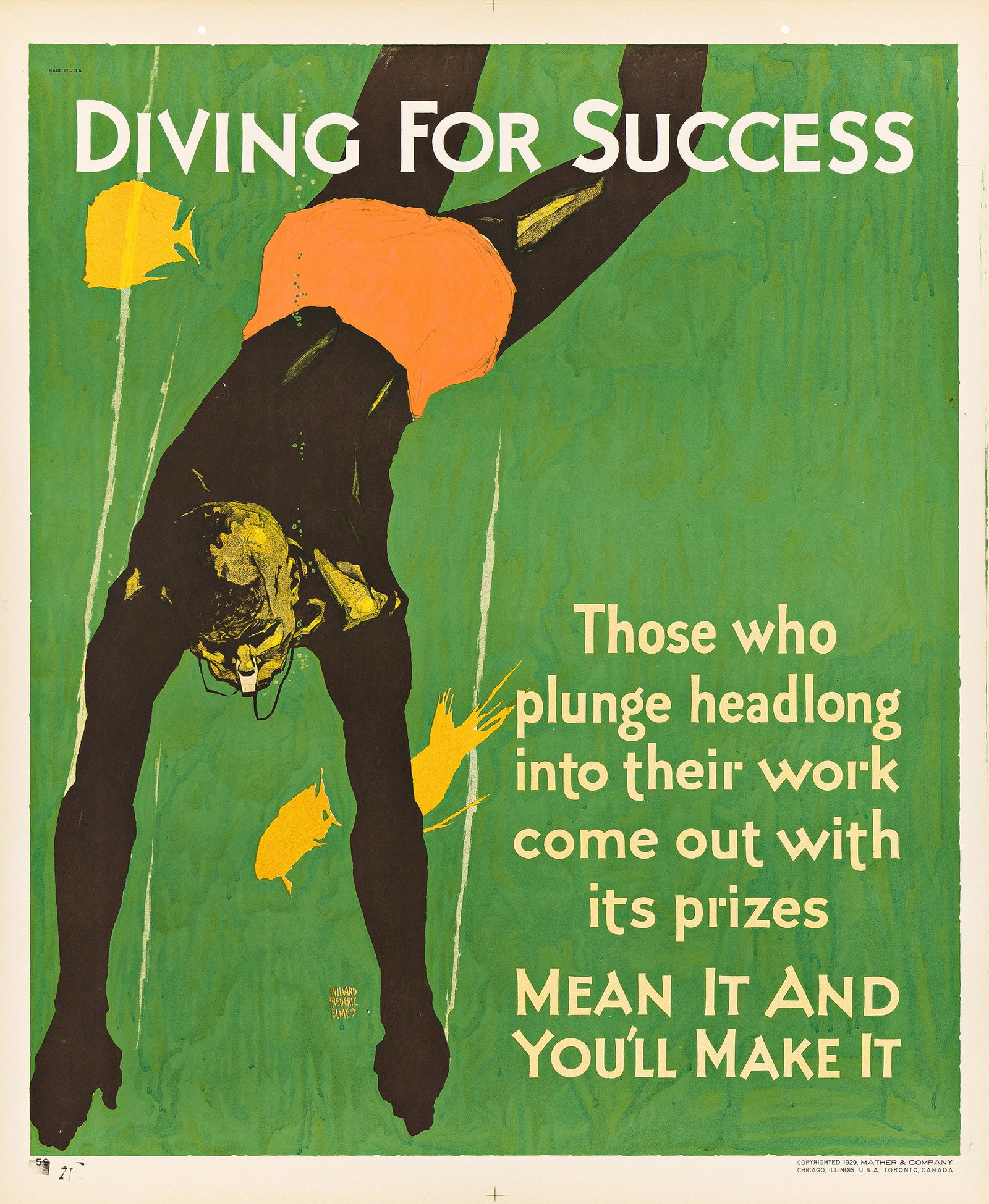 Willard Frederick Elmes, Diving for Success / Mean It and You'll Make It. 1929. (1 of 1)