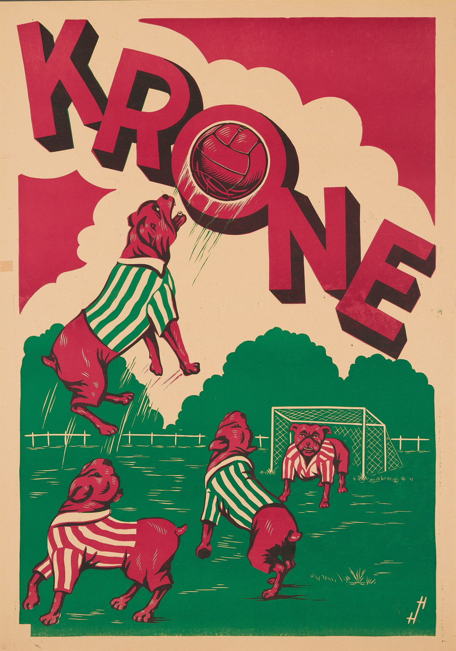 H.H., Krone. Circa 1930s.: H.H Dates Unknown Krone. Circa 1930s. Condition A- / B+: tape residue in left margin; pencil notation in bottom left corner; minor creases in image and along horizontal folds. 47½x33 inches, 120&