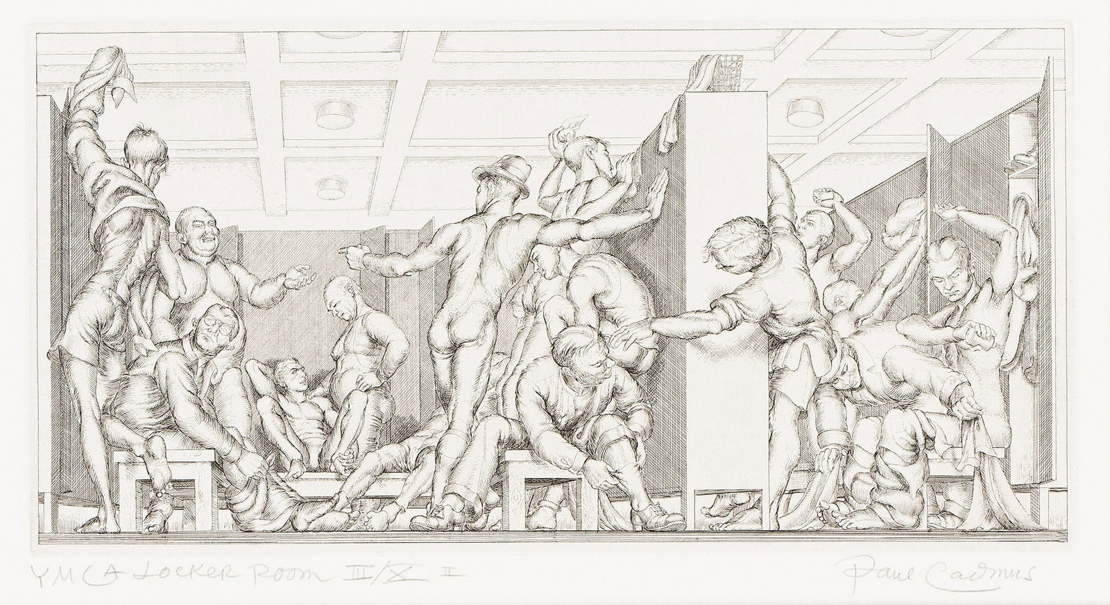 Paul Cadmus, YMCA Locker Room. 1934.: Paul Cadmus 1904-1999 YMCA Locker Room. Etching, 1934. Second edition (of 2), printed in 1979. Artist's proof, aside from the edition of 35. Signed, titled and inscribed "III/X II" in pencil, lower ma