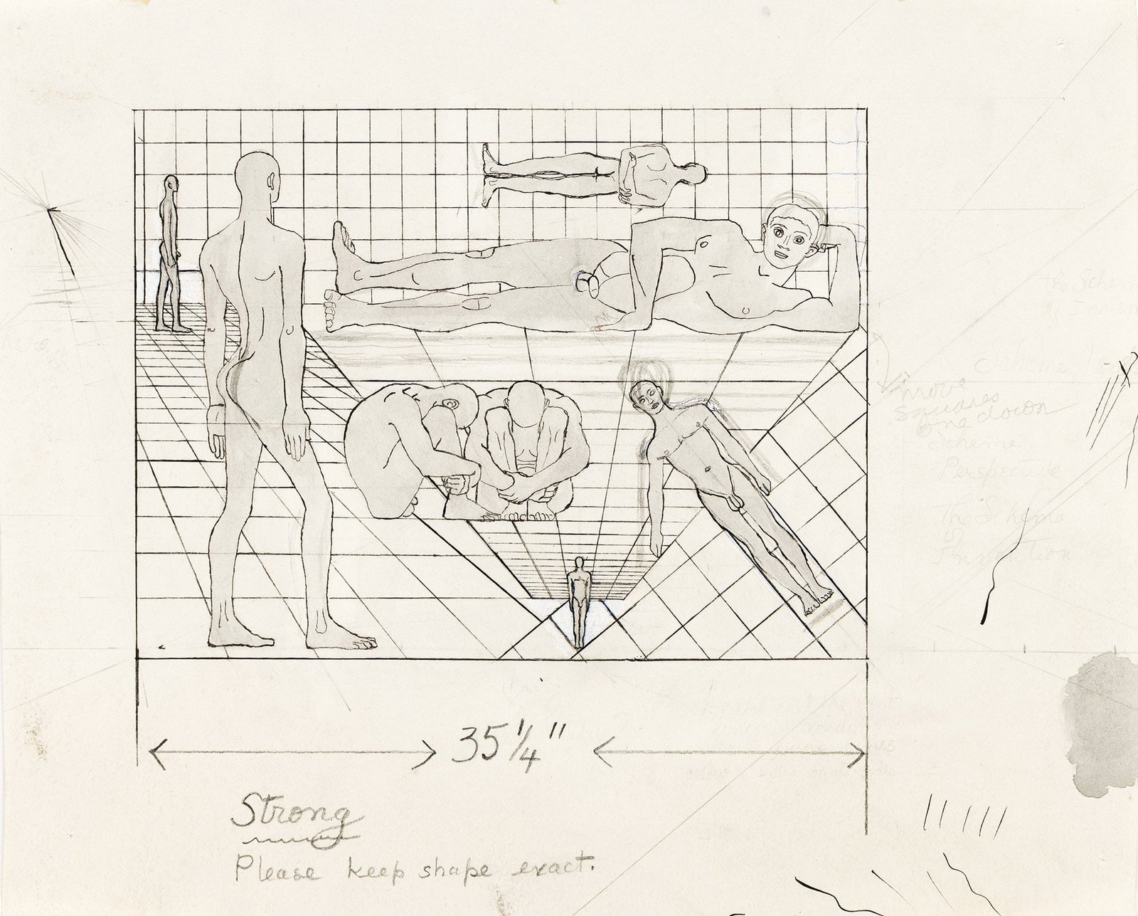 Jared French, Pair of Studies. Circa 1940s.: Jared French 1905-1988 Pair of Studies. i) Study for "Shelter", circa 1944. Pencil on paper. Signed and inscribed "Shelter" in pencil, with annotations in the margins. (See Grimes 10.) 6 3/4 x 8 1/2 i