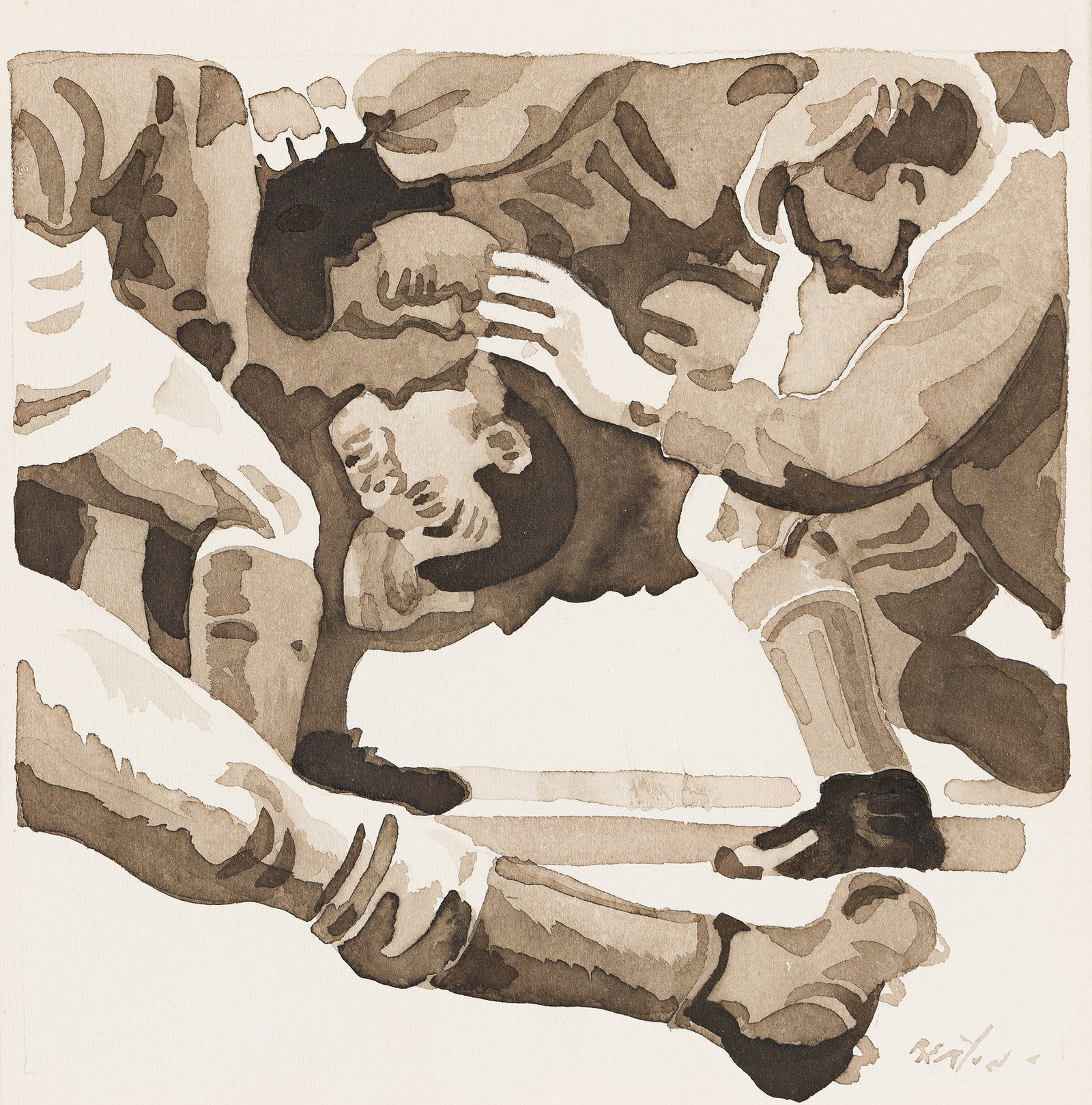 Cecil Beaton, Untitled (Scrum).: Cecil Beaton 1904-1980 Untitled (Scrum). Watercolor and ink on paper. Signed, lower right. 11 1/8 x 13 1/8 in. (28.3 x 33.3 cm.) Frame: 15 3/4 x 15 in. (40 x 38.1 cm.)