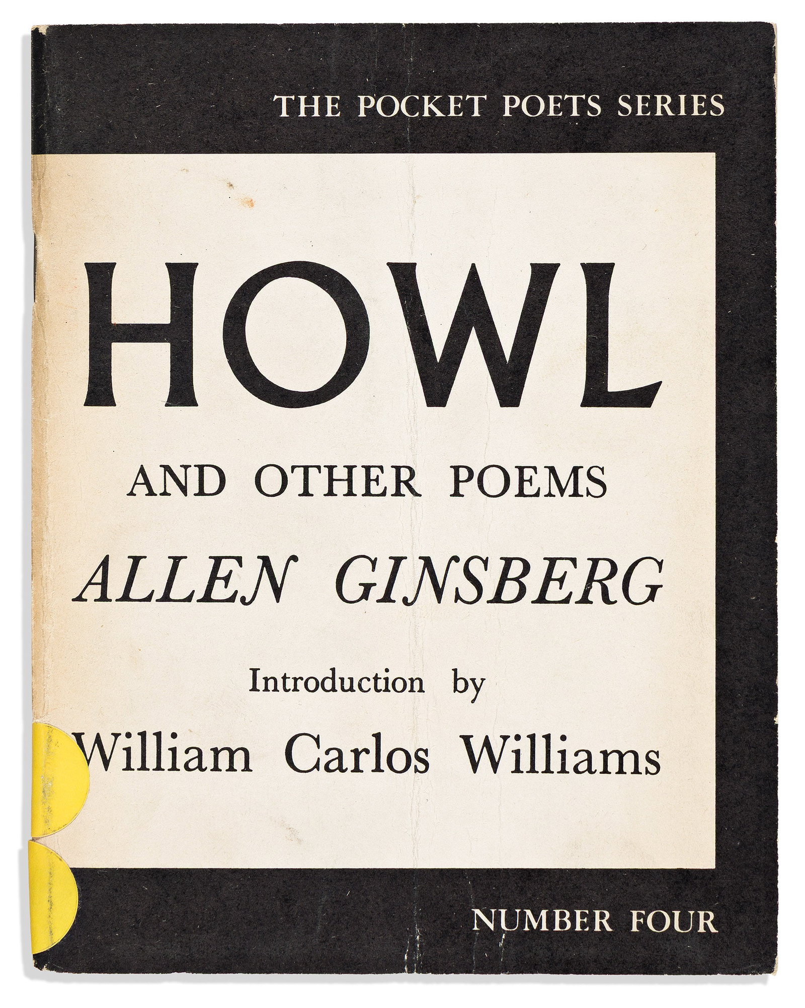 Allen Ginsberg, The Mattachine Society's copy of "Howl and other Poems," signed by Ginsburg. 1958,: Allen Ginsberg 1926-1997 The Mattachine Society's copy of "Howl and other Poems," signed by Ginsburg. 44 pages, original printed wrappers, vertical fold, minor foxing and wear, two sticks on spine; li