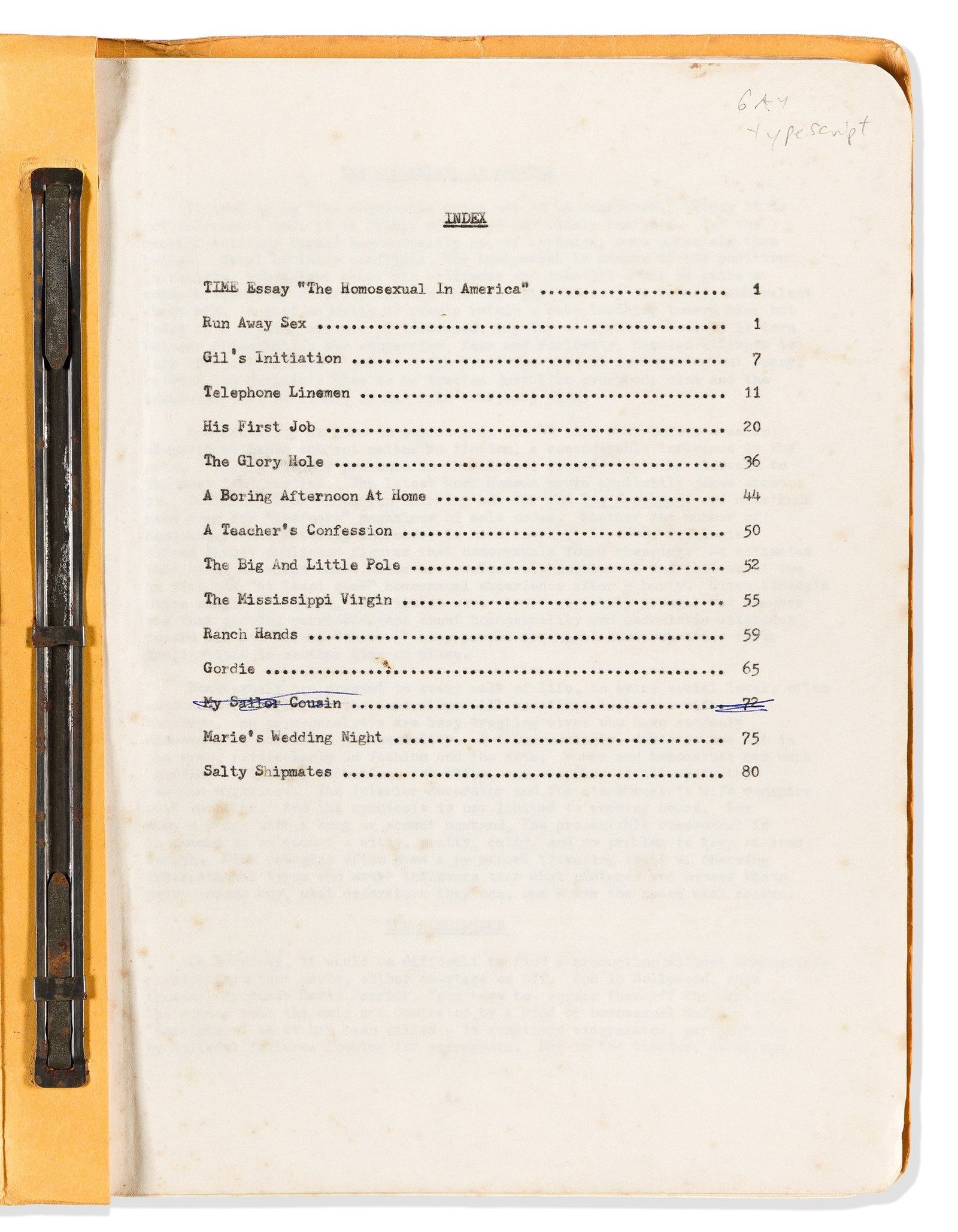 An unpublished collection of erotic stories. Circa late 1960s. (1 of 1)