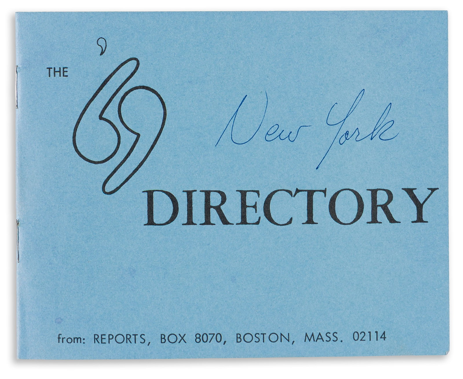 The '69 New York Directory. 1969.: The '69 New York Directory. [20] pages, Oblong 12mo, staple-bound, original wrappers; minimal wear. Boston: Reports Unlimited, 1969. A guide for visitors to New York. "Stone Wall" is listed among the 
