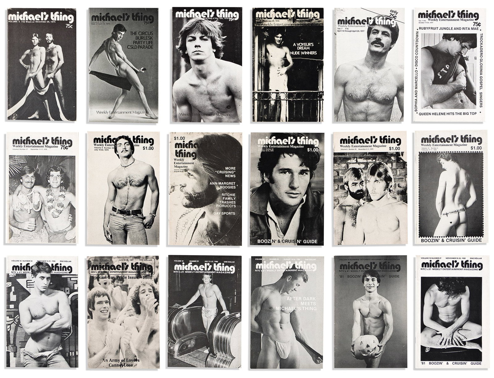 60 issues of the New York entertainment weeklies Michael's Thing and Where It's At. 1975-1981. (1 of 7)