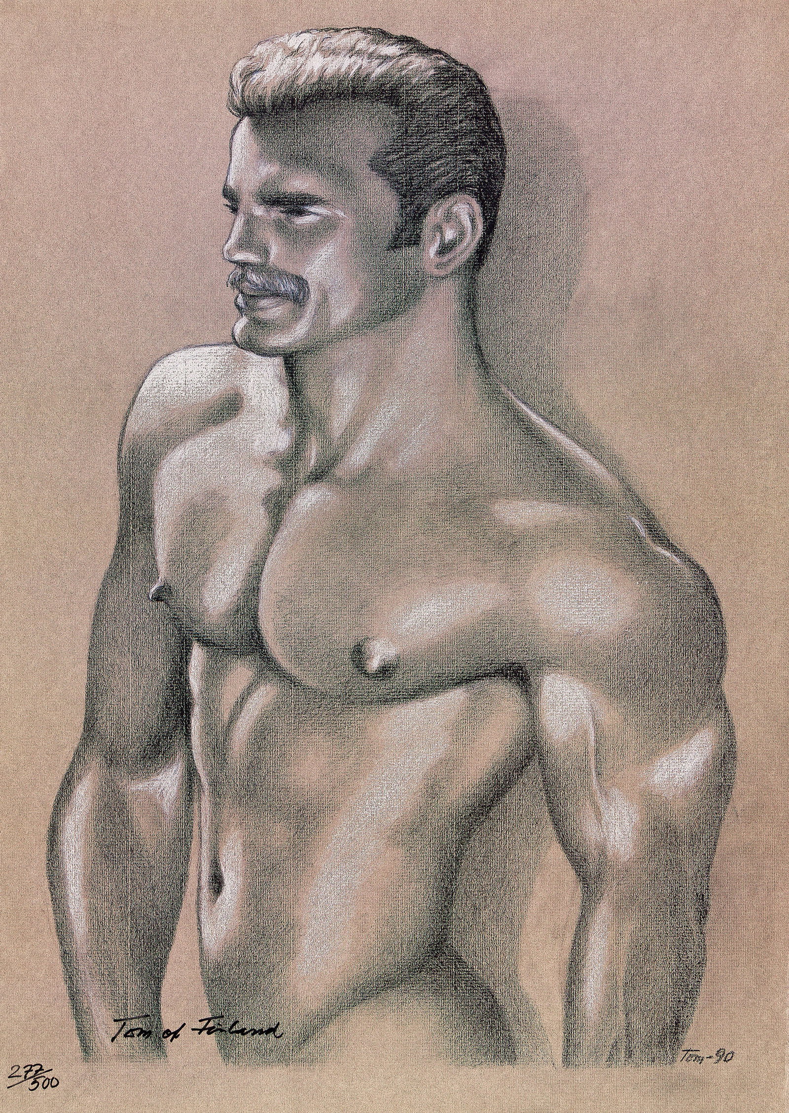 Tom of Finland, Perfection. 1990.: Tom of Finland 1920-1991 Perfection. 1990. Offset lithograph on gloss wove paper. Signed and numbered 277/500 in ink, lower left. Image: 19 x 13 1/2 in. (48.3 x 34.3 cm.), full margins.