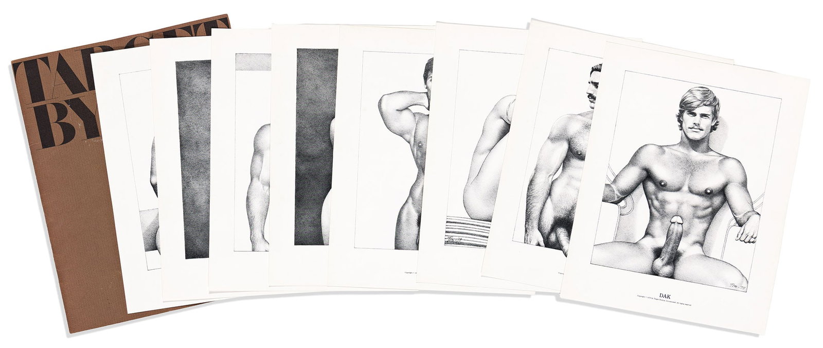 Tom of Finland, Group of 4 portfolios of his work, containing a total of 36 prints. 1979-1984. (1 of 4)
