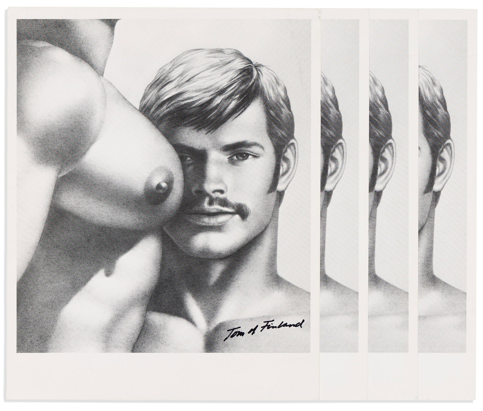 Tom of Finland, Group of 4 photo cards.: Tom of Finland 1920-1991 Group of 4 photo cards. Offset lithograph on smooth wove paper. One signed in felt-tip marker, lower right. These promotional prints were signed and distributed by the artist 