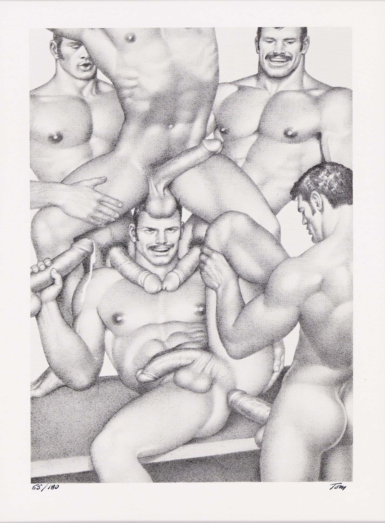 Tom of Finland, Super Sauna. 1983.: Tom of Finland 1920-1991 Super Sauna. Offset lithograph, 1983. Signed and numbered 55/180 in black ink, lower margin. Note: This lot is accompanied by a certificate of authenticity from the T