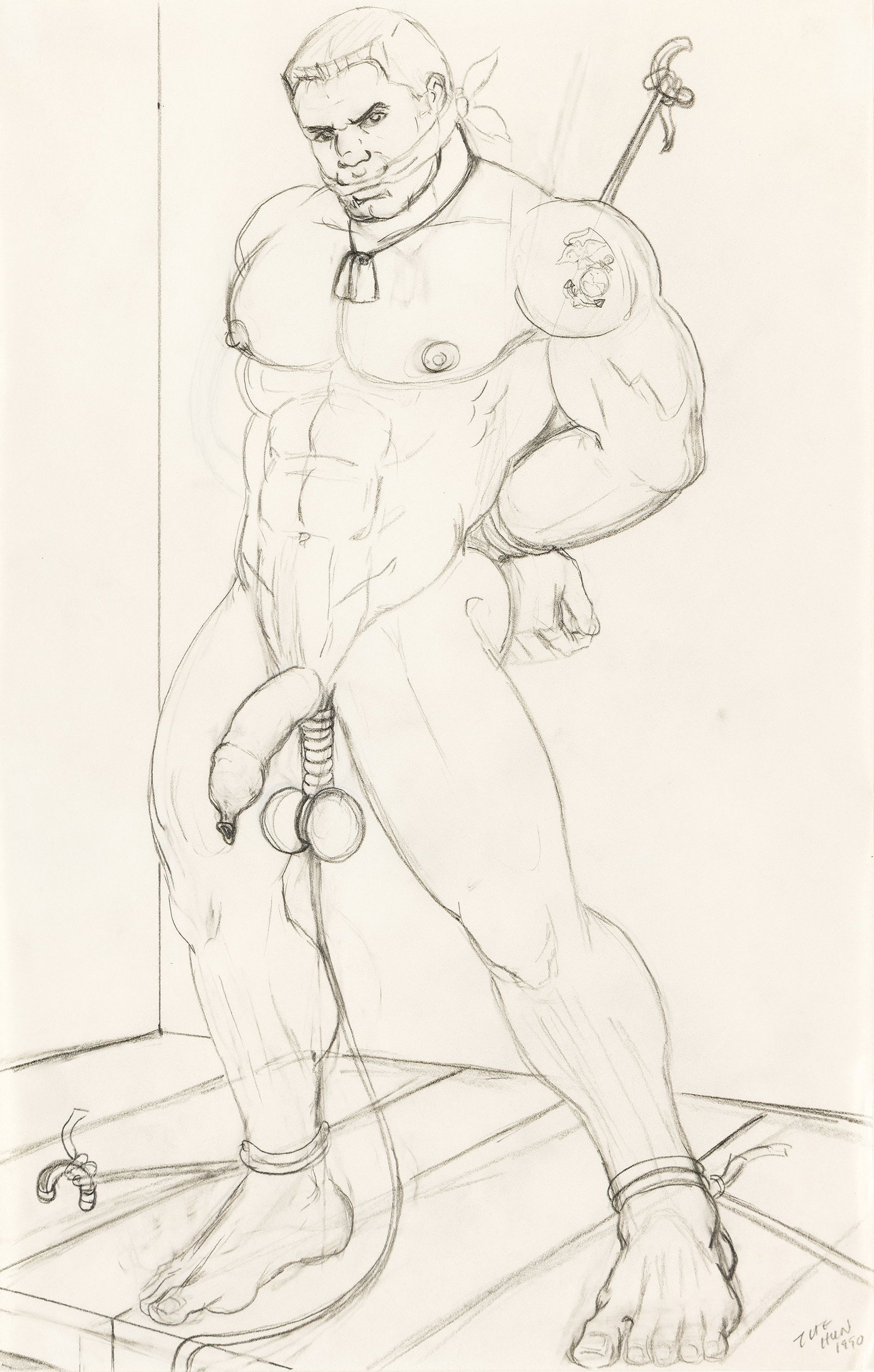 Bill Schmeling / The Hun, Untitled. 1990.: Bill Schmeling / The Hun 1938-2019 Untitled. 1990. Pencil on paper. Signed and dated in pencil, lower right. 13 7/8 x 8 7/8 in. (35.2 x 22.5 cm.) Frame: 20 x 15 in. (50.8 x 38.1 cm.)