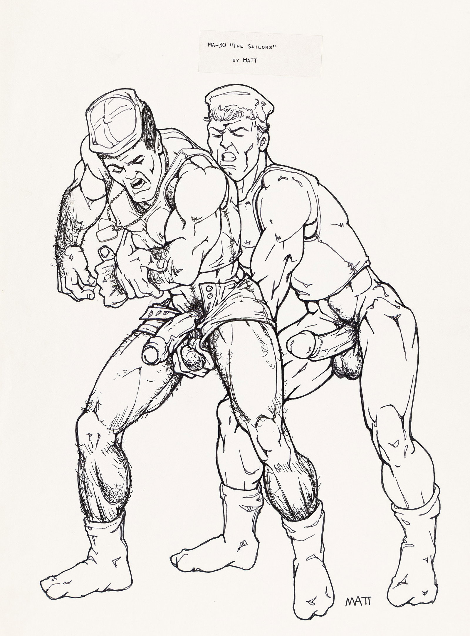 MATT (Charles Edward Kerbs), The Sailors (Three drawings).: MATT (Charles Edward Kerbs) 1940-2002 The Sailors (Three drawings). Marker over pencil on paper. Two signed in ink, lower right. One with the artist's ink stamp, lower left. With the typewritten