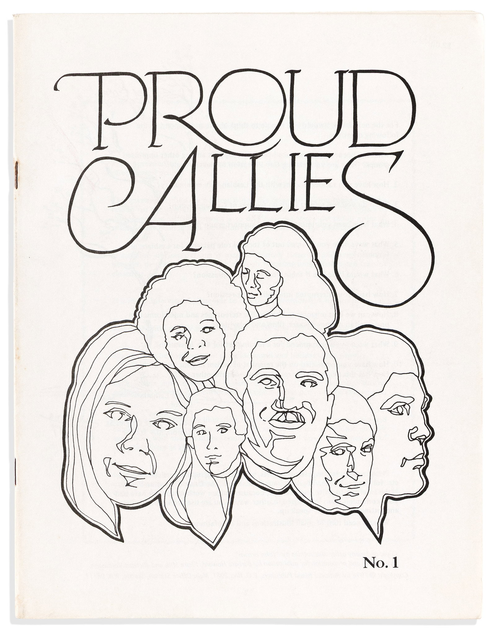 The first issue of Proud Allies. 1978.: The first issue of Proud Allies. 1978. 47, [1] pages including illustrated self-wrappers, staple-bound; minor toning to rear wrapper. Seattle, WA: Rational Island Publishers, 1978 The first issue of a
