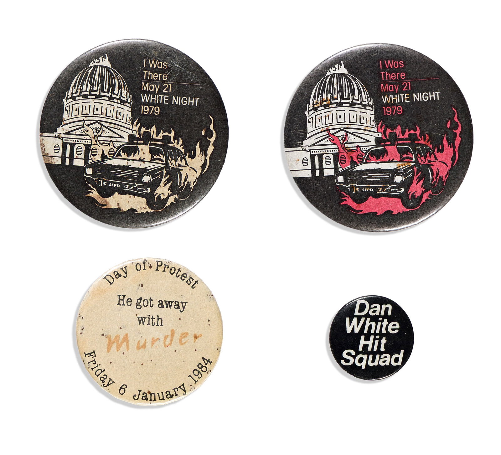 4 pinback buttons related to Dan White protests. (1 of 1)