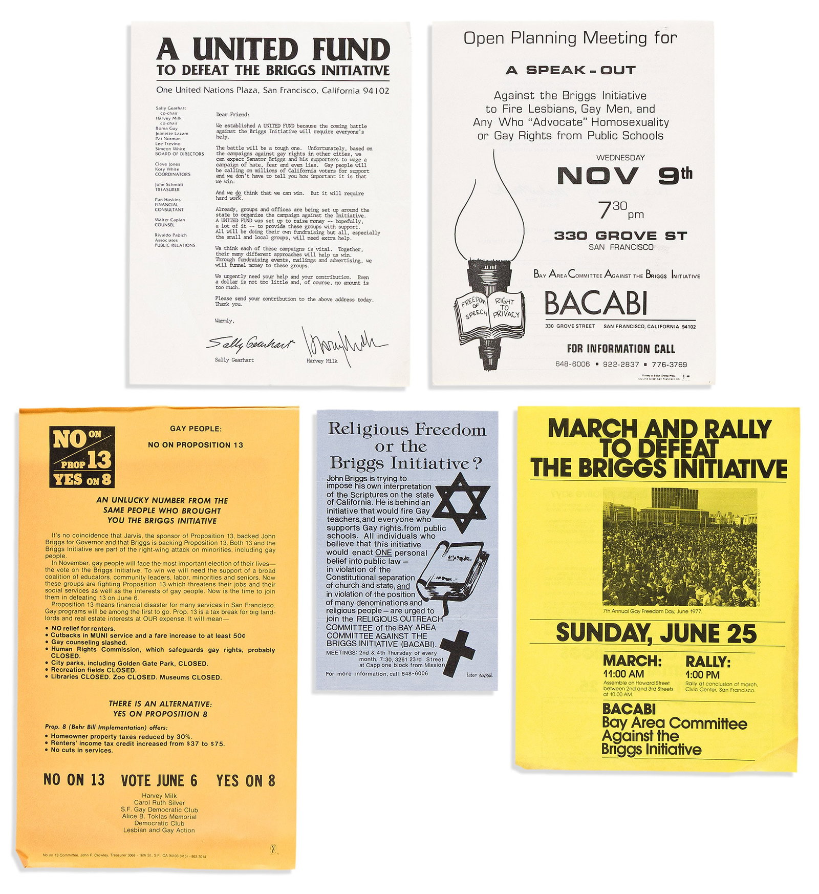 Leaflets opposing California's homophobic Briggs Initiative. 1977-1978. (1 of 1)