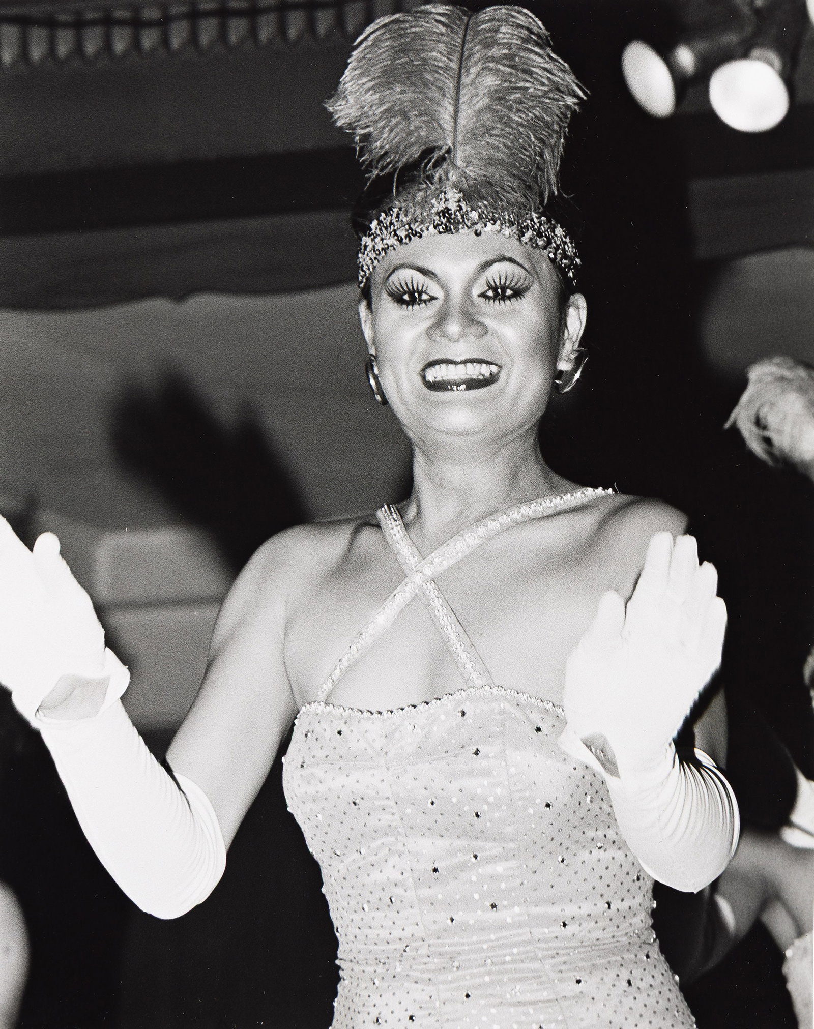 Photos of Laura Santos performing at Finnochios and postcard. 1980. (1 of 3)