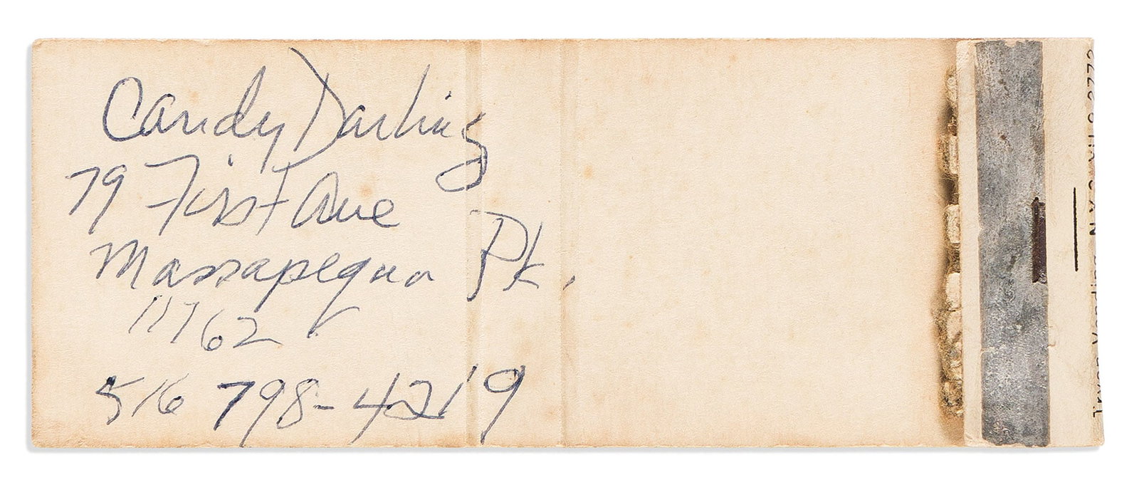 Candy Darling, Signed matchbook from the rock club Max's Kansas City. (1 of 2)