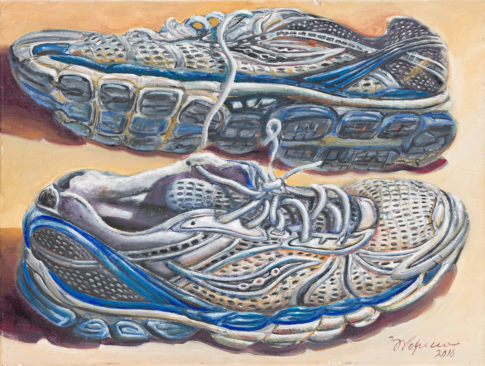 Yiannis Nomikos, Actually My Sneakers. 2016.: Yiannis Nomikos b. 1949 Actually My Sneakers. 2016. Oil on canvas. Signed and dated, lower right. 13 3/8 x 17 5/8 in. (34 x 44.8 cm.)