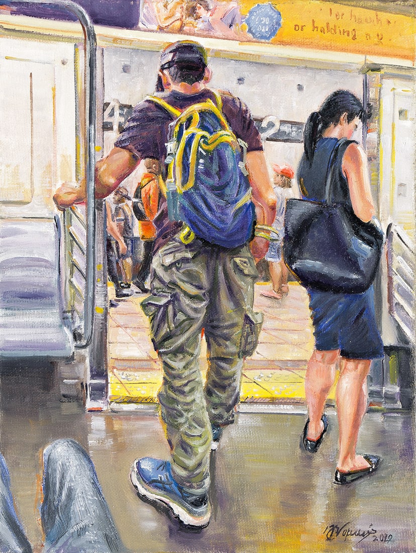Yiannis Nomikos, Subway (Three Works). 2019.: Yiannis Nomikos b. 1949 Subway (Three Works). Acrylic on canvas, 2019. Each signed and dated, lower right. 12 x 9 in. (30.5 x 22.9 cm.)