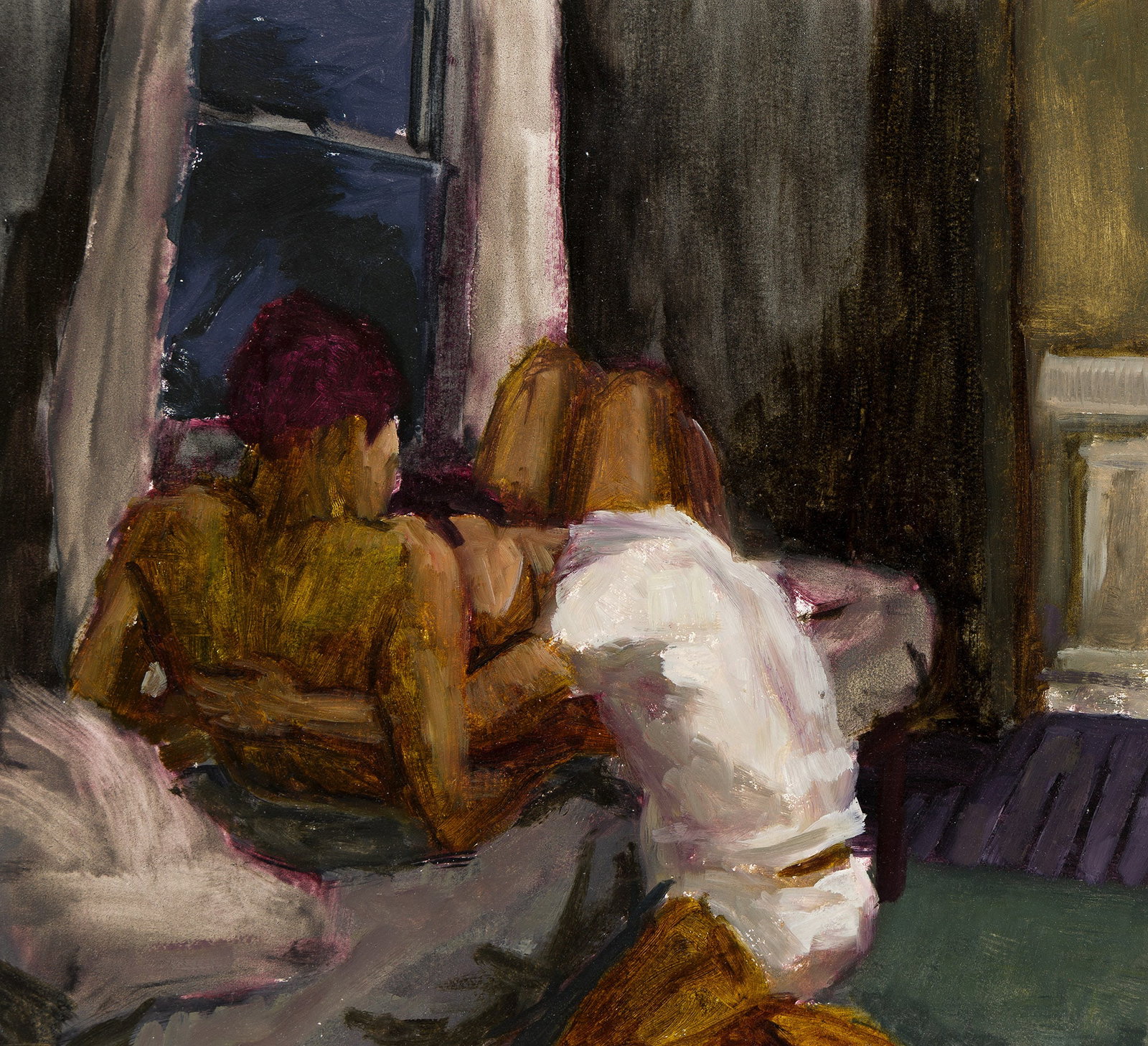 Hugh Steers, Night Embrace. 1988.: Hugh Steers 1962-1995 Night Embrace. 1988. Oil on paper. Signed, dated, and inscribed as titled in pencil, verso. 11 1/4 x 12 1/4 in. (28.6 x 31.1 cm.) Frame: 18 1/2 x 19 1/4 in. (47 x 48.9 cm.)