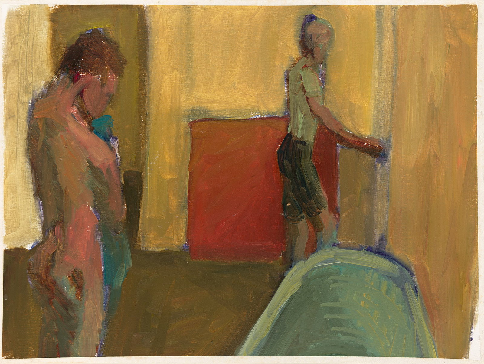 Hugh Steers, Leaving. 1989.: Hugh Steers 1962-1995 Leaving. 1989. Oil on paper. Signed, titled and dated in pencil, verso. 11 1/8 x 14 7/8 in. (28.3 x 37.8 cm.) Frame: 18 3/8 x 22 in. (46.7 x 55.9 cm.)