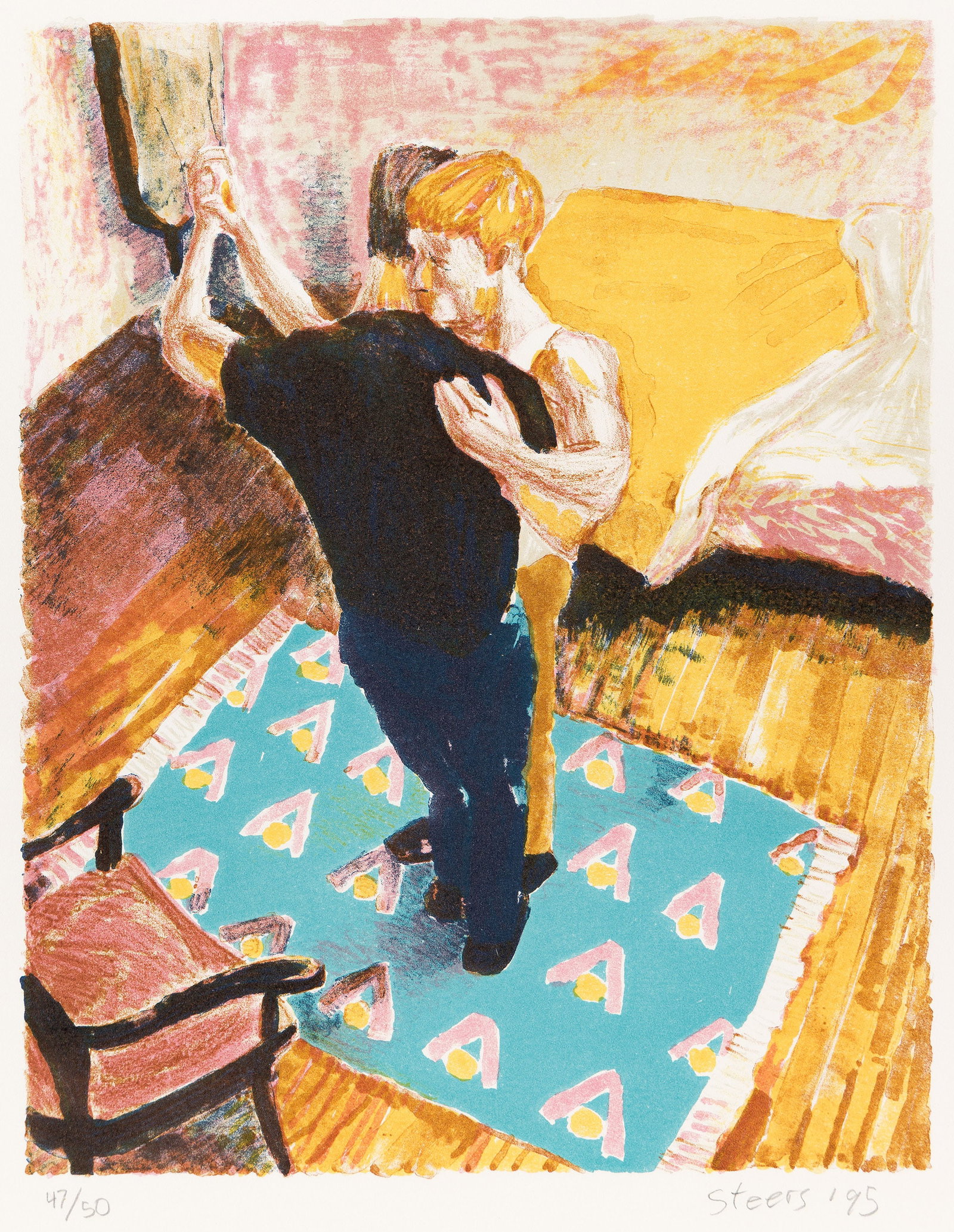 Hugh Steers, Blue Rug. 1995.: Hugh Steers 1962-1995 Blue Rug. 1995. Color lithograph on Rives BFK. Signed, dated and numbered 47/50 in pencil, lower margin. Published by Jungle Press Editions, New York. Image: 12 3/4 x 10 in. (32.