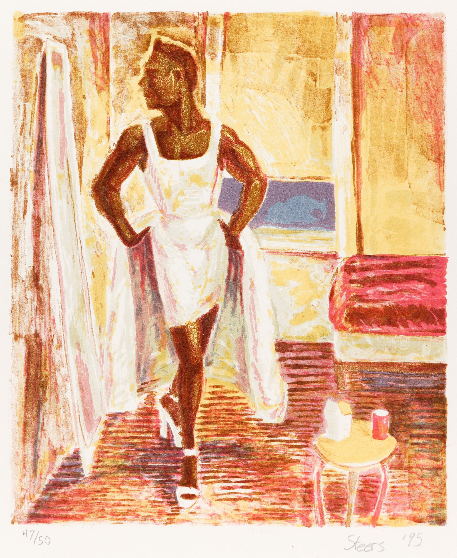 Hugh Steers, White Gown. 1995.: Hugh Steers (1962-1995) White Gown. 1995. Color lithograph on Rives BFK. Signed, dated and numbered 47/50 in pencil, lower margin. Published by Jungle Press Editions, New York. 13 x 11 1/8 in. (33 x 2