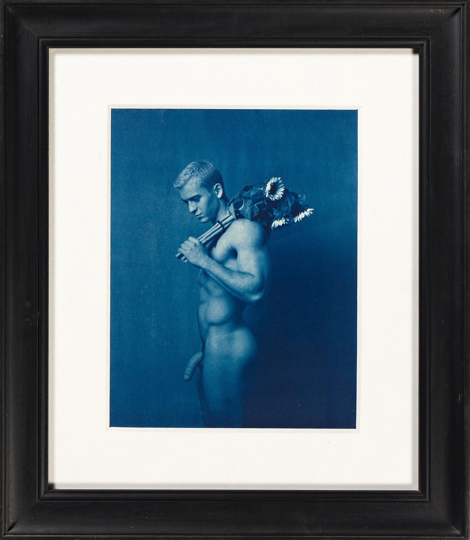 John Patrick Dugdale, Sun God. 1997.: John Patrick Dugdale 1960- Sun God. 1997. Cyanotype With Dugdale's letterpress studio label with the typed title, date, medium, dimensions, and edition notation 3/10 on frame verso; enclosed in the ar