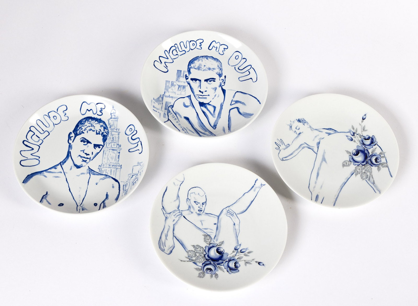 Hans Booy & Paulus Fugers, Set of 4 Ceramixed Plates, Overglaze on found porcelain plates, 2006-07. (1 of 2)