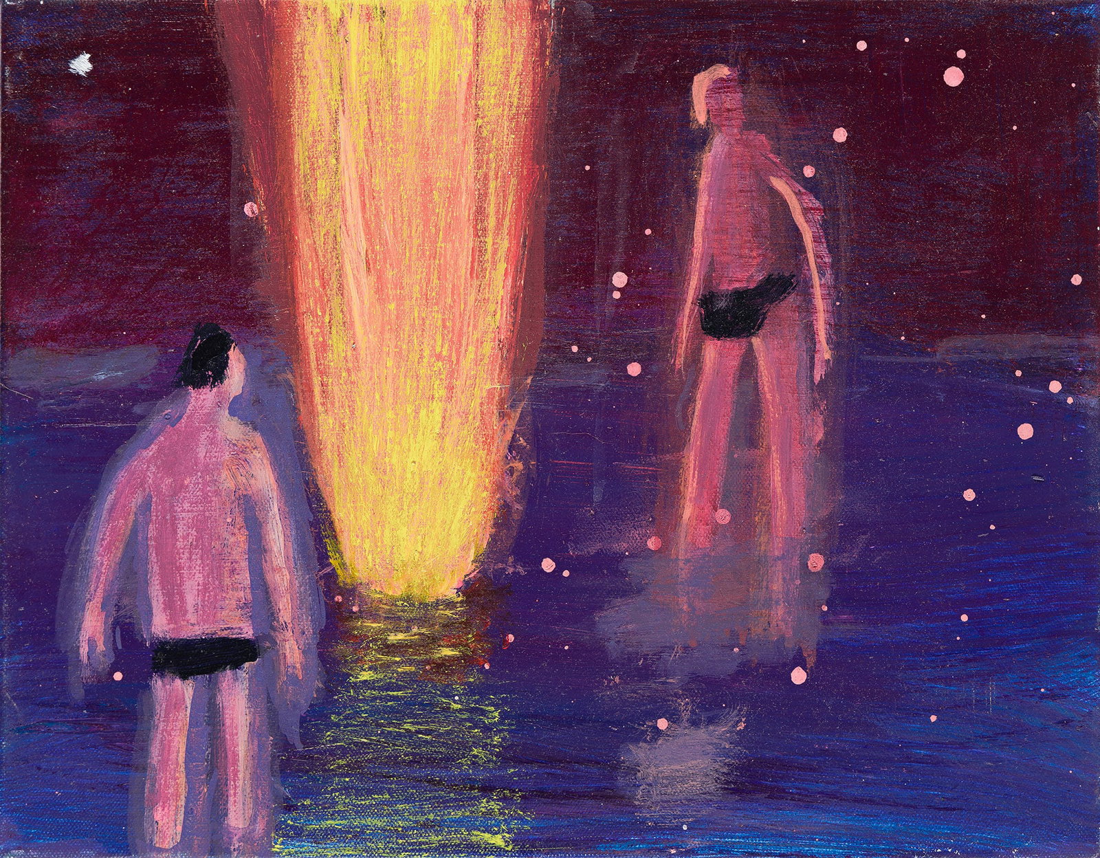 Katherine Bradford, Beach Fire for Detroit. 2026.: Katherine Bradford b. 1942 Beach Fire for Detroit. Acrylic on canvas, 2026. Signed and dated in ink, verso. 11 x 14 in. (27.9 x 35.6 cm.)