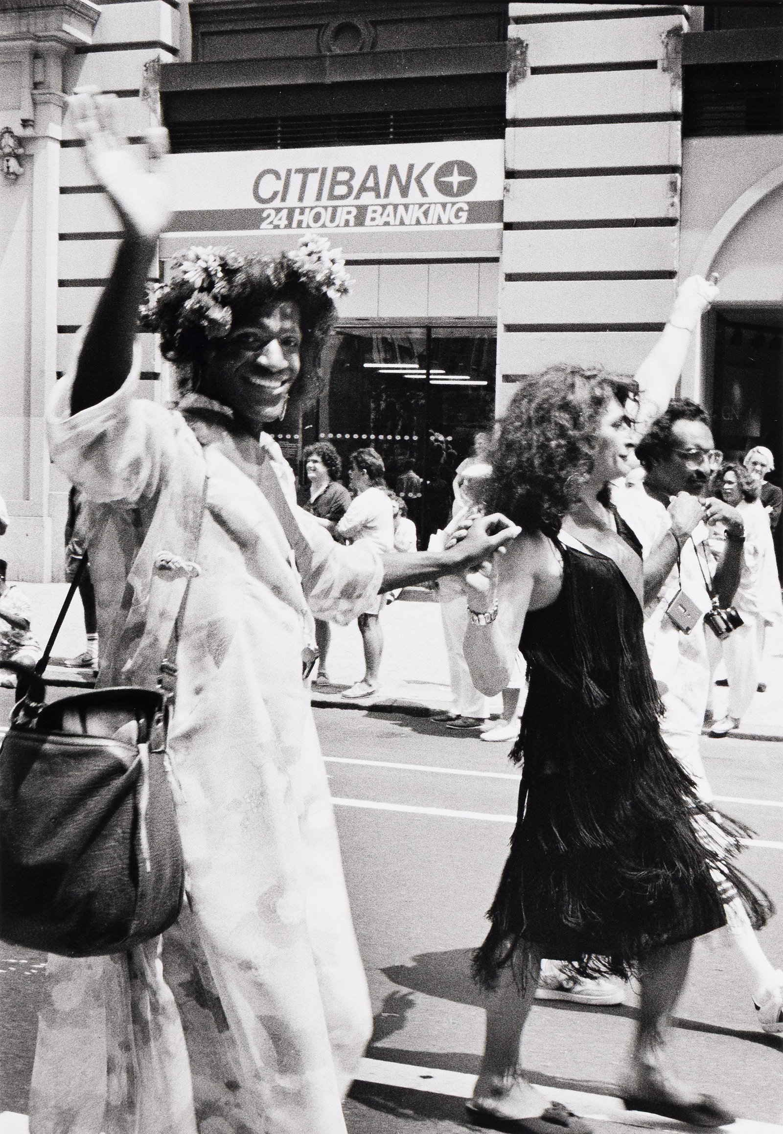 Vincent Cianni, Marsha P. Johnson and Sylvia Rivera Marching, NYC Gay Pride March. 1989; printed (1 of 1)