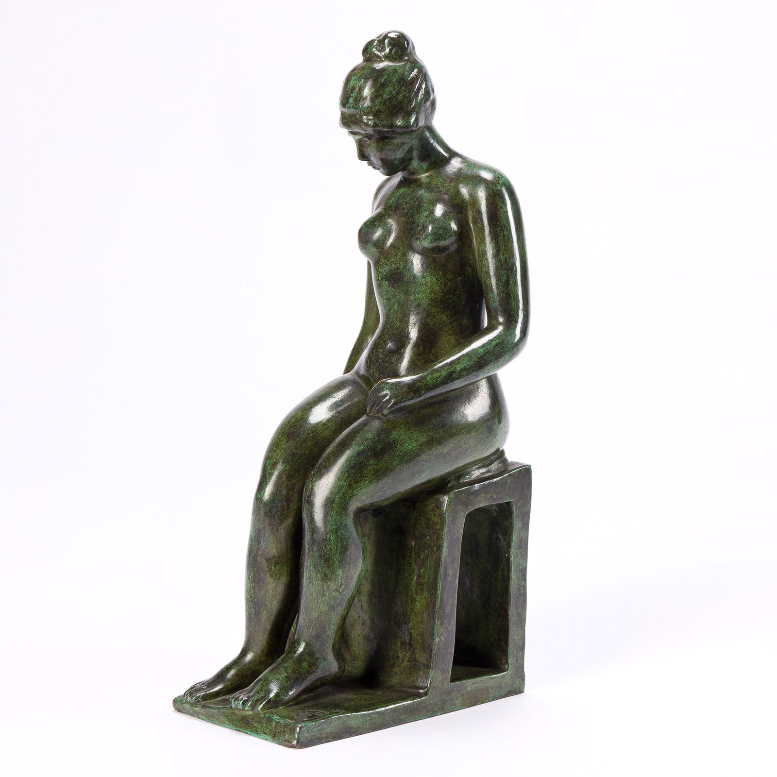 Aristide Maillol (1861-1944), Grande femme assise au socle ajoure, 1920.: Aristide Maillol (1861-1944) Grande femme assise au socle ajoure. Bronze with green and brown patina, 1920. With the artist's monogram and numbered 6/6 on the base. Cast by Alexis Rudier, Paris, with 