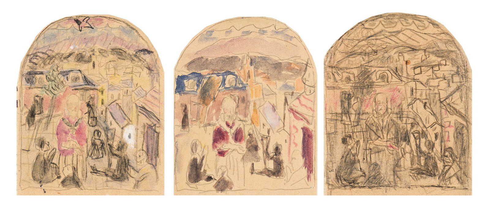 Pierre Bonnard (1867-1947), Saint-François de Sales, 1942-45.: Pierre Bonnard (1867-1947) Saint-François de Sales. Watercolor and pencil on three sheets of tan wove paper mounted together, 1942-45. 6 1/8 x 13 3/8 in. (15.6 x 34 cm.), overall as mounted. Fram
