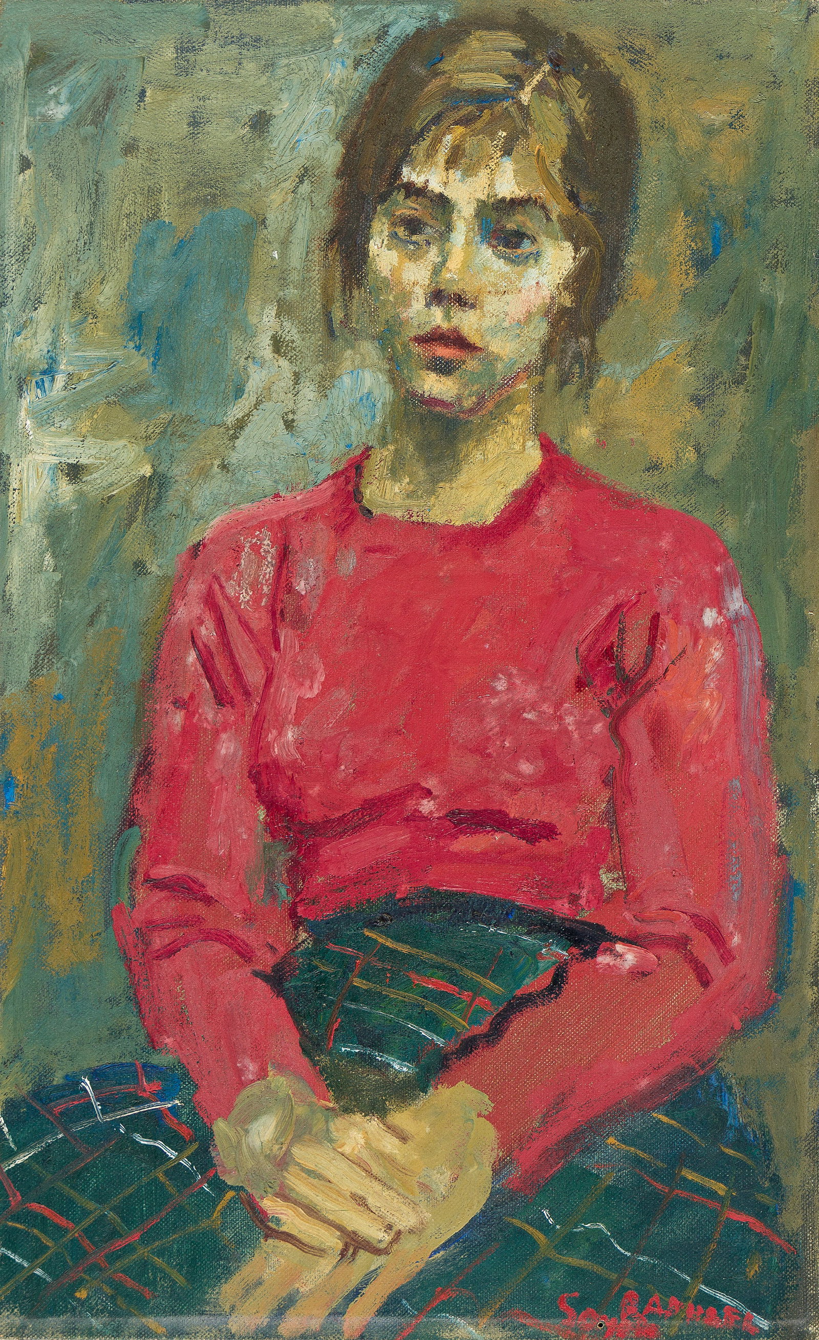 Raphael Soyer (1899-1987), Portrait of a Young Woman in Plaid. (1 of 1)
