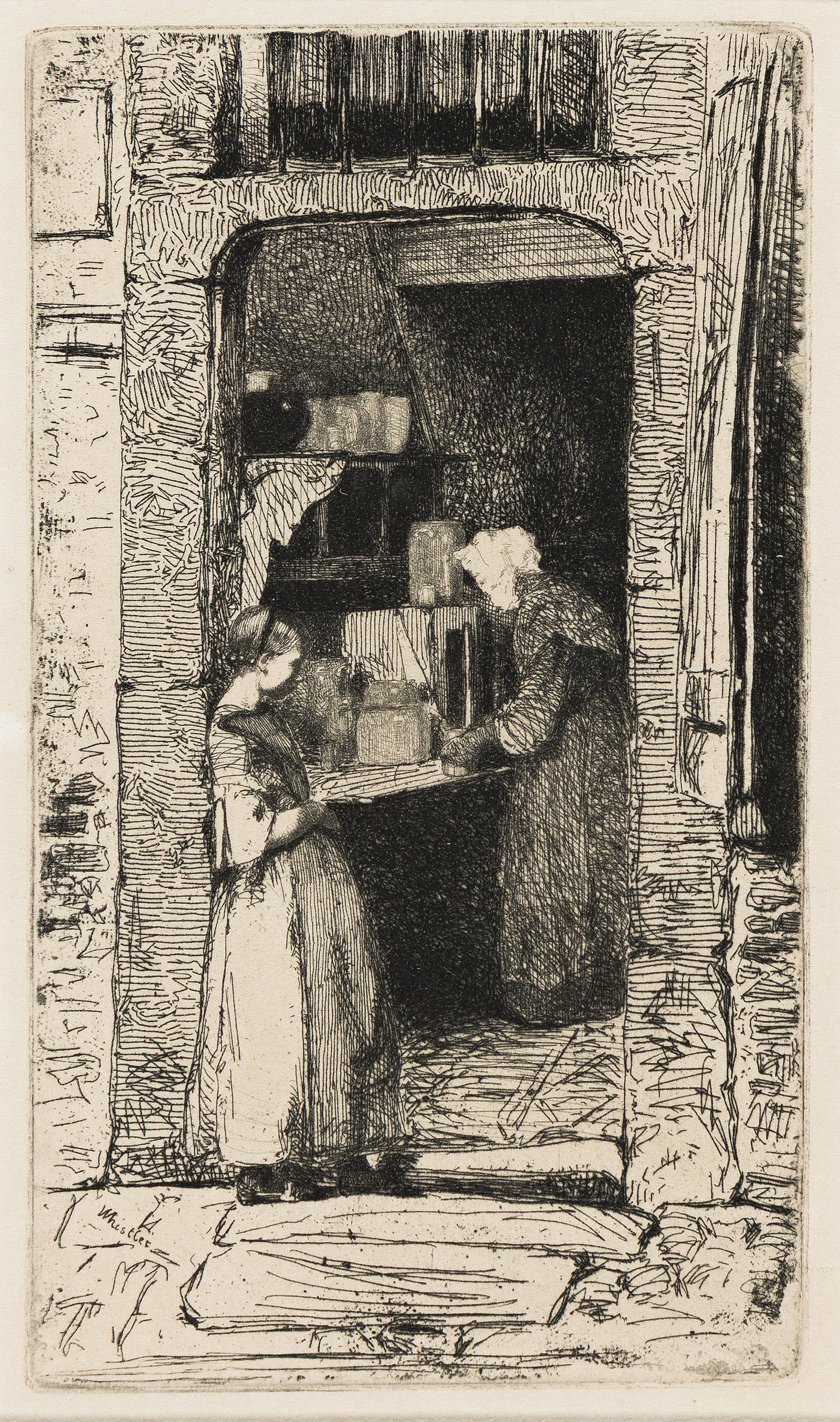 James Abbott McNeill Whistler (1834-1903), La Marchande de Moutarde, 1858.: James Abbott McNeill Whistler (1834-1903) La Marchande de Moutarde. Etching, 1858. MacDonald's fifth state (of 5). Kennedy 22; Glasgow 20. Plate: 6 x 3 3/4 in. (15.2 x 8.8 cm.), wide margins.