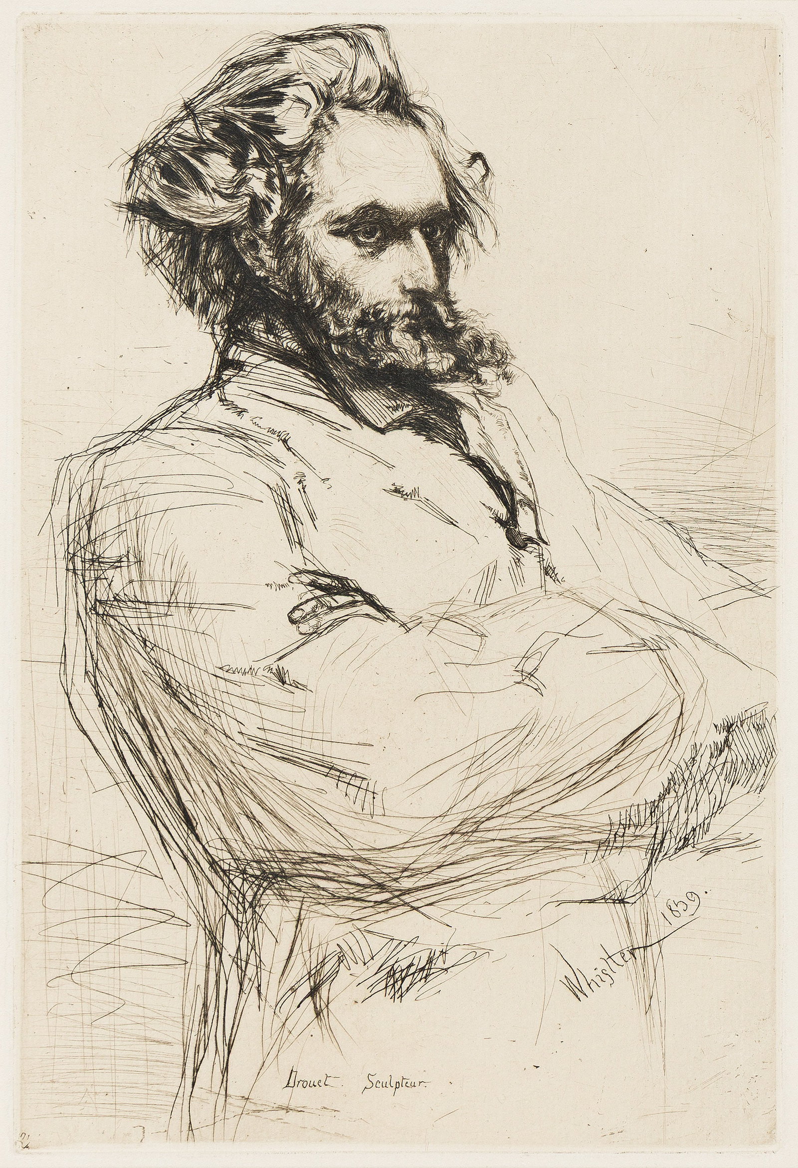 James Abbott McNeill Whistler (1834-1903), C.L. Drouet Sculpteur, 1859: James Abbott McNeill Whistler (1834-1903) C.L. Drouet Sculpteur. Etching and drypoint printed in black on cream laid paper, 1859. MacDonald's second state (of 2), after the restoration of the canceled