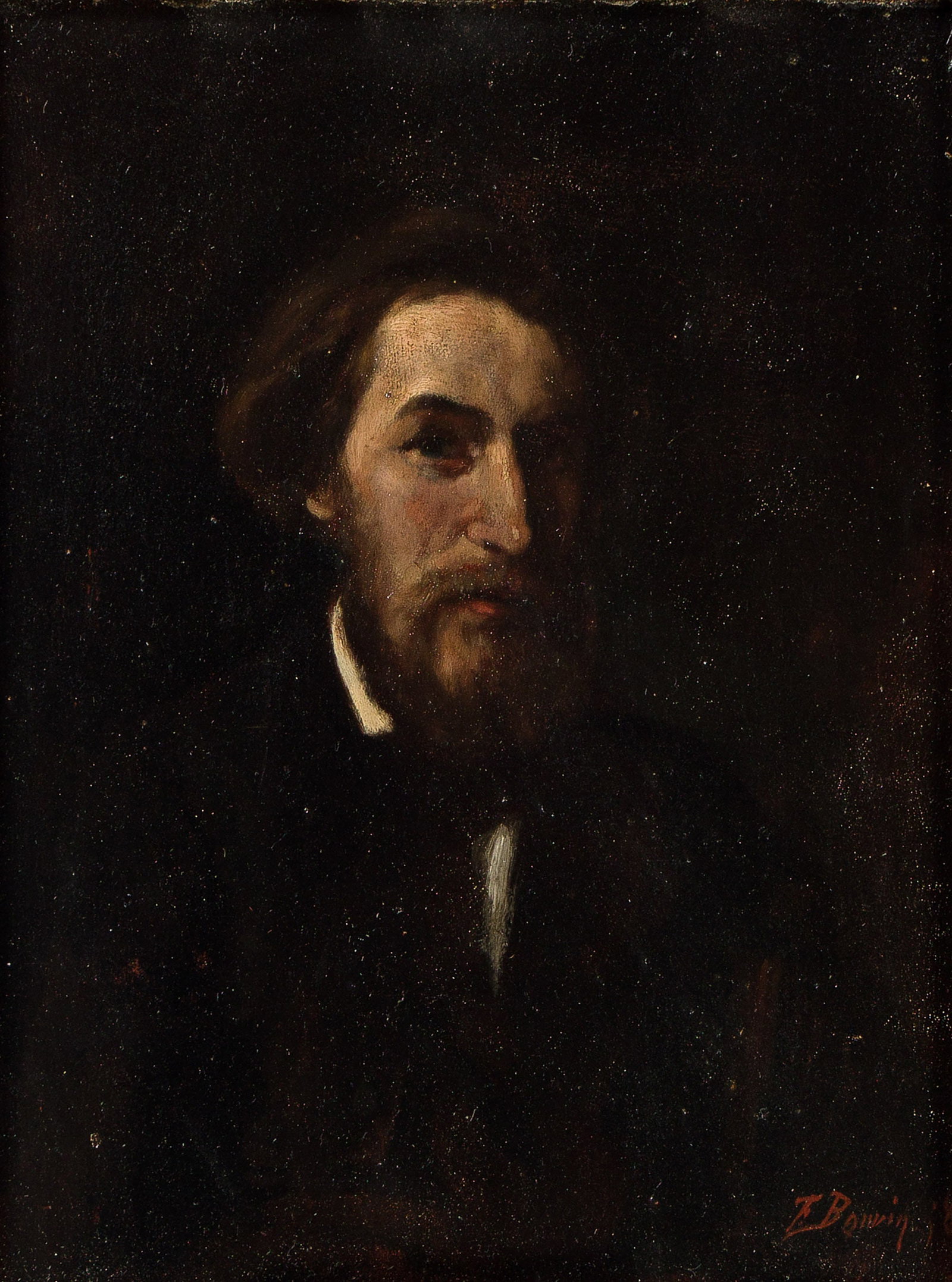 François Bonvin (1817-1887), Portrait of Alfred Bruyas, 1858.: François Bonvin (1817-1887) Portrait of Alfred Bruyas. Oil on panel, 1858. Signed and dated lower right. 10 1/2 x 7 3/4 in. (26.7 x 19.7 cm.) Frame: 15 1/2 x 12 1/2 in. (39.4 x 31.8 cm.)