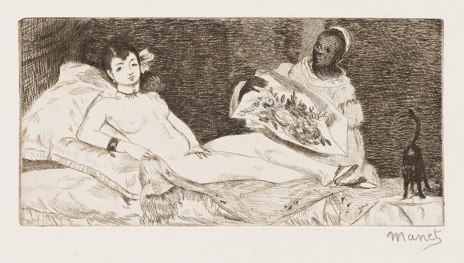 Édouard Manet (1832-1883), Olympia, 1867.: Édouard Manet (1832-1883) Olympia. Etching, 1867. Sixth state (of 6). Guérin 39; Harris 53. Plate: 3 1/2 x 7 in. (8.9 x 17.8 cm.), full margins.