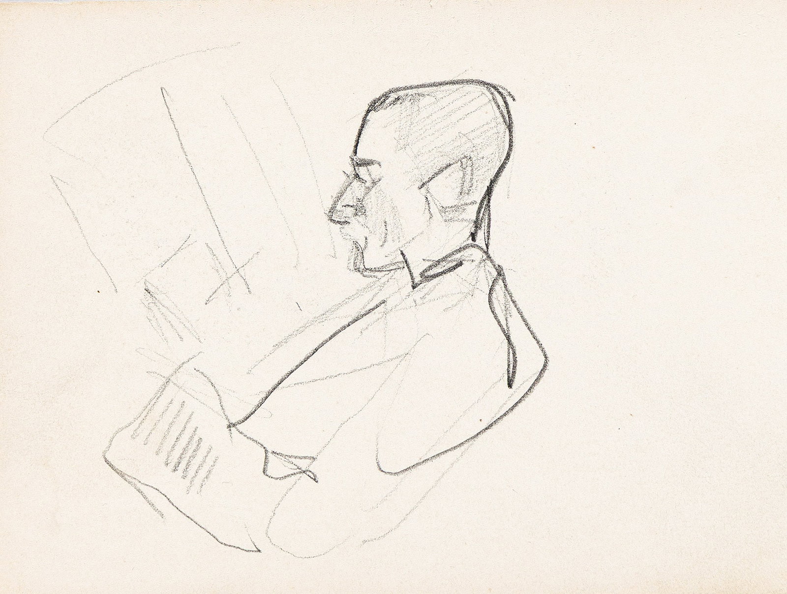 Henri de Toulouse-Lautrec (1864-1901), Homme Lisant, circa 1878-80.: Henri de Toulouse-Lautrec (1864-1901) Homme Lisant. Pencil on paper, circa 1878-80. With a sketch and inscription verso. From Petit album relié noir. 3 1/2 x 4 7/8 in. (8.9 x 12.4 cm.) Frame: 1