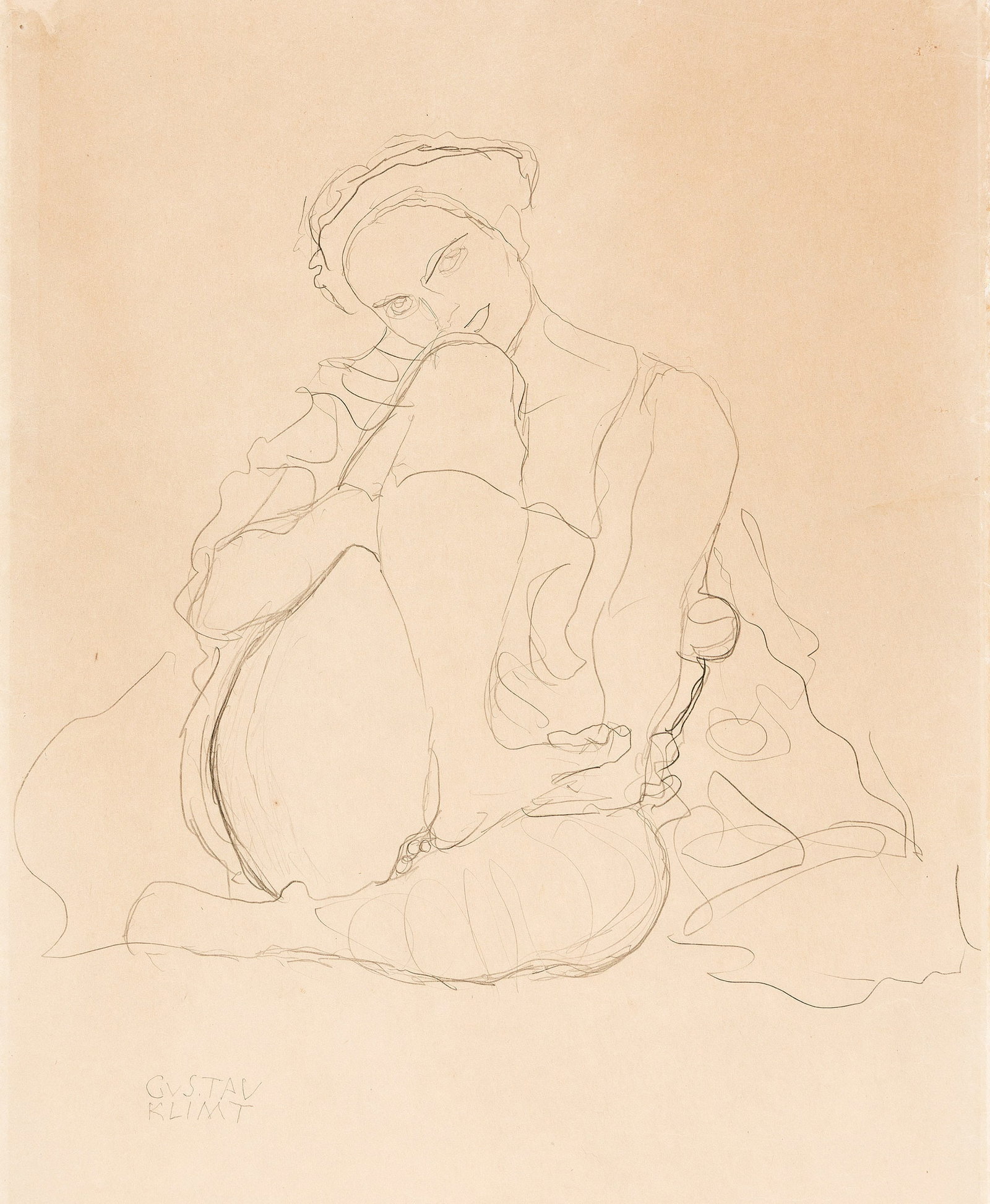 Gustav Klimt (1862-1918), Sitzende Frau (Study for "Die Jungfrau"), 1911-12.: Gustav Klimt (1862-1918) Sitzende Frau (Study for Die Jungfrau). Pencil on thin wove paper, 1911-12. Signed lower left. 22 1/8 x 14 5/8 in. (56.2 x 37.1 cm.) Note Dr. Marian Bisanz-Pra