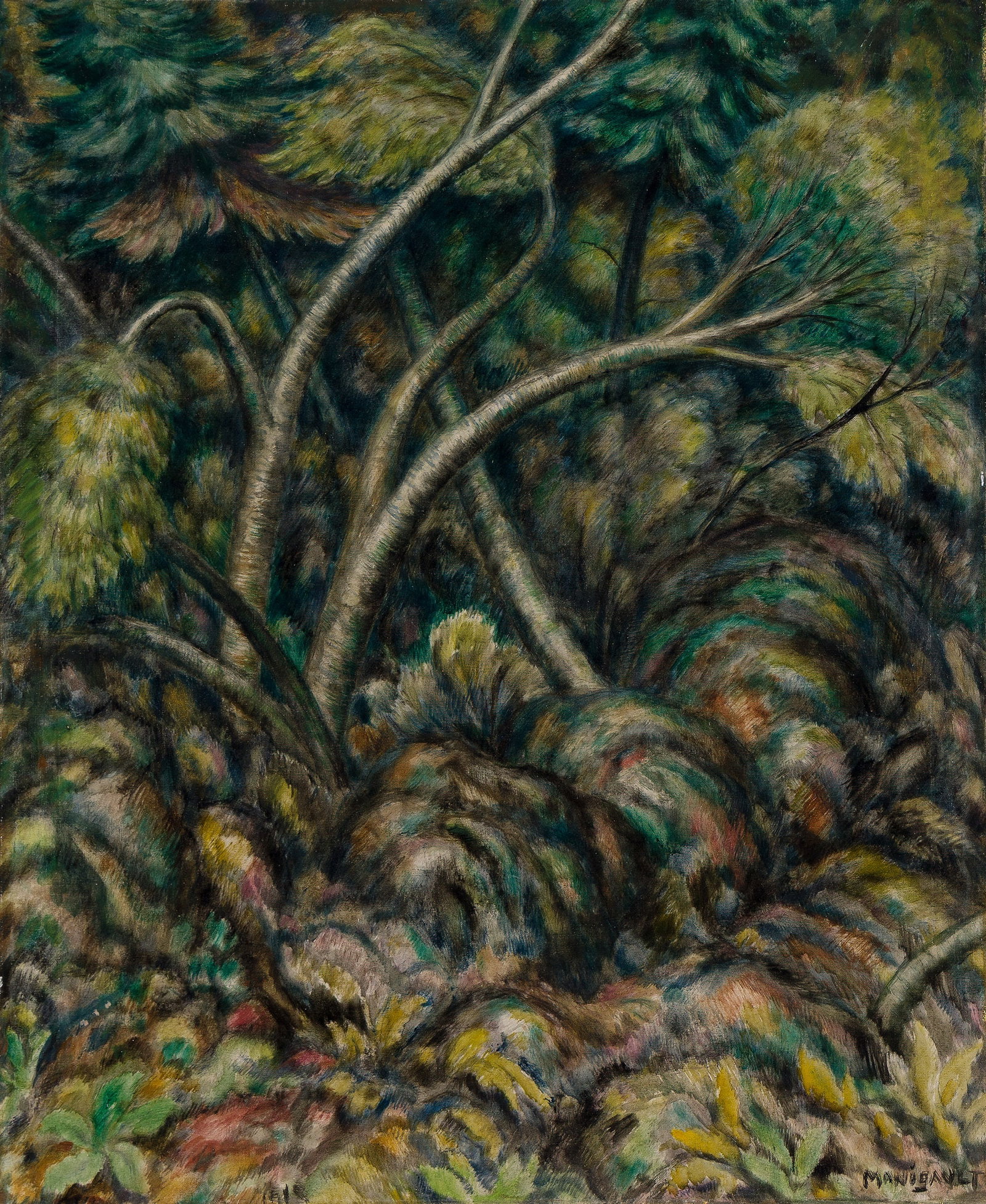 Middleton Manigault (1887-1922), Windswept Forest (Tree Rhythms).: Middleton Manigault (1887-1922) Windswept Forest (Tree Rhythms). Oil on canvas. Signed lower right. 33 x 27 in. (83.8 x 68.6 cm.) Frame: 40 1/2 x 34 1/2 in. (102.9 x 87.6 cm.) Provenance: