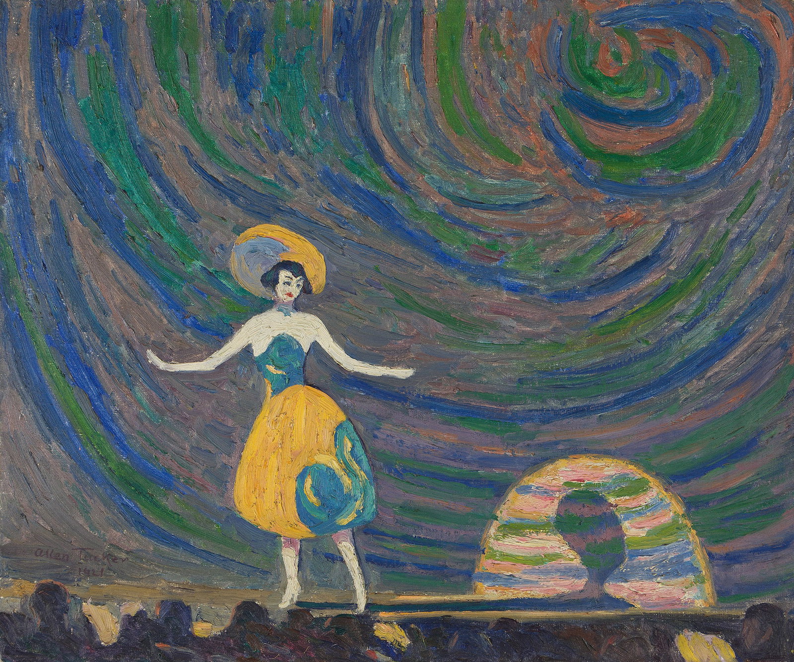 Allen Tucker (1866-1939), (Untitled) Girl on Stage and Portrait.: Allen Tucker (1866-1939) (Untitled) Girl on Stage and Portrait. Oil on canvas (double-sided), 1921. Signed and dated lower left. 20 x 24 in. (50.8 x 61 cm.) Provenance: Gifted to Charles