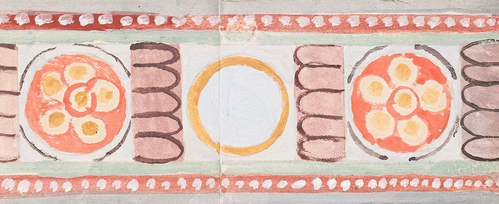 Vanessa Bell (1879-1961), Design for St. Michael and All Angels Church, circa 1941.: Vanessa Bell (1879-1961) Design for St. Michael and All Angels Church. Gouache on collaged and cut wove paper, circa 1941. 2 3/4 x 5 3/8 in. (7 x 13.7 cm.) Frame: 6 5/8 x 9 5/8 in. (16.8 x 24.4 cm.)