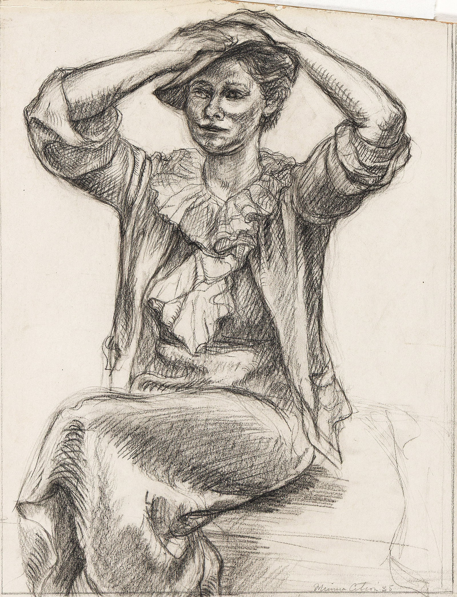 Minna Wright Citron (1896-1991), Final Adjustments, 1935.: Minna Wright Citron (1896-1991) Final Adjustments. Conté crayon and pencil on board, 1935. Signed and dated in pencil, lower right. 12 3/4 x 10 in. (32.4 x 25.4 cm.) Frame: 21 1/2 x 17 1/2 in.