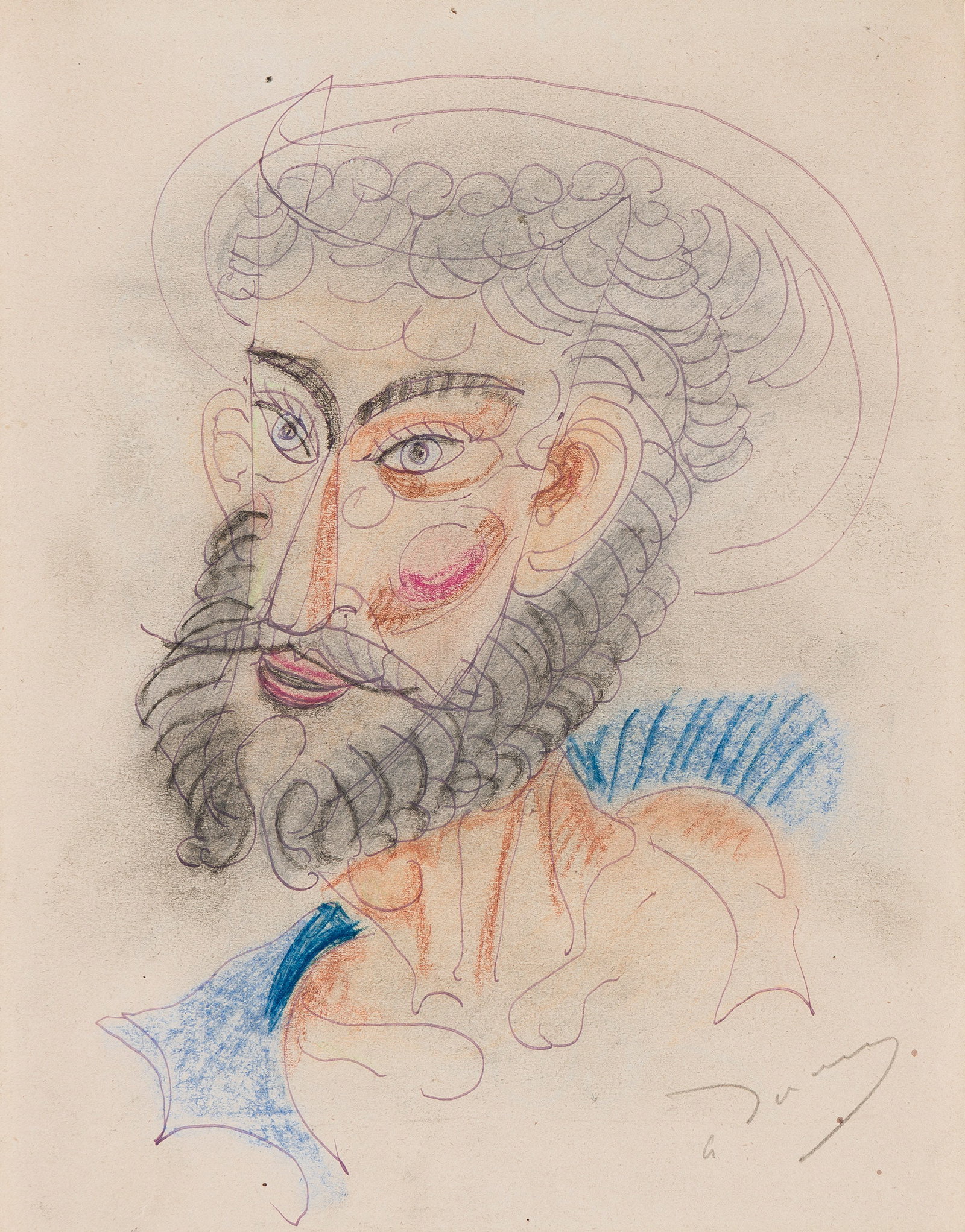 André Derain (1880-1954), Conception d'un masque, circa 1940.: André Derain (1880-1954) Conception d'un masque. Pastel and ink on cream wove paper, double-sided, circa 1940. Signed in pencil, lower right recto. 10 1/2 x 8 1/4 in. (26.7 x 21 cm.) Frame: 17