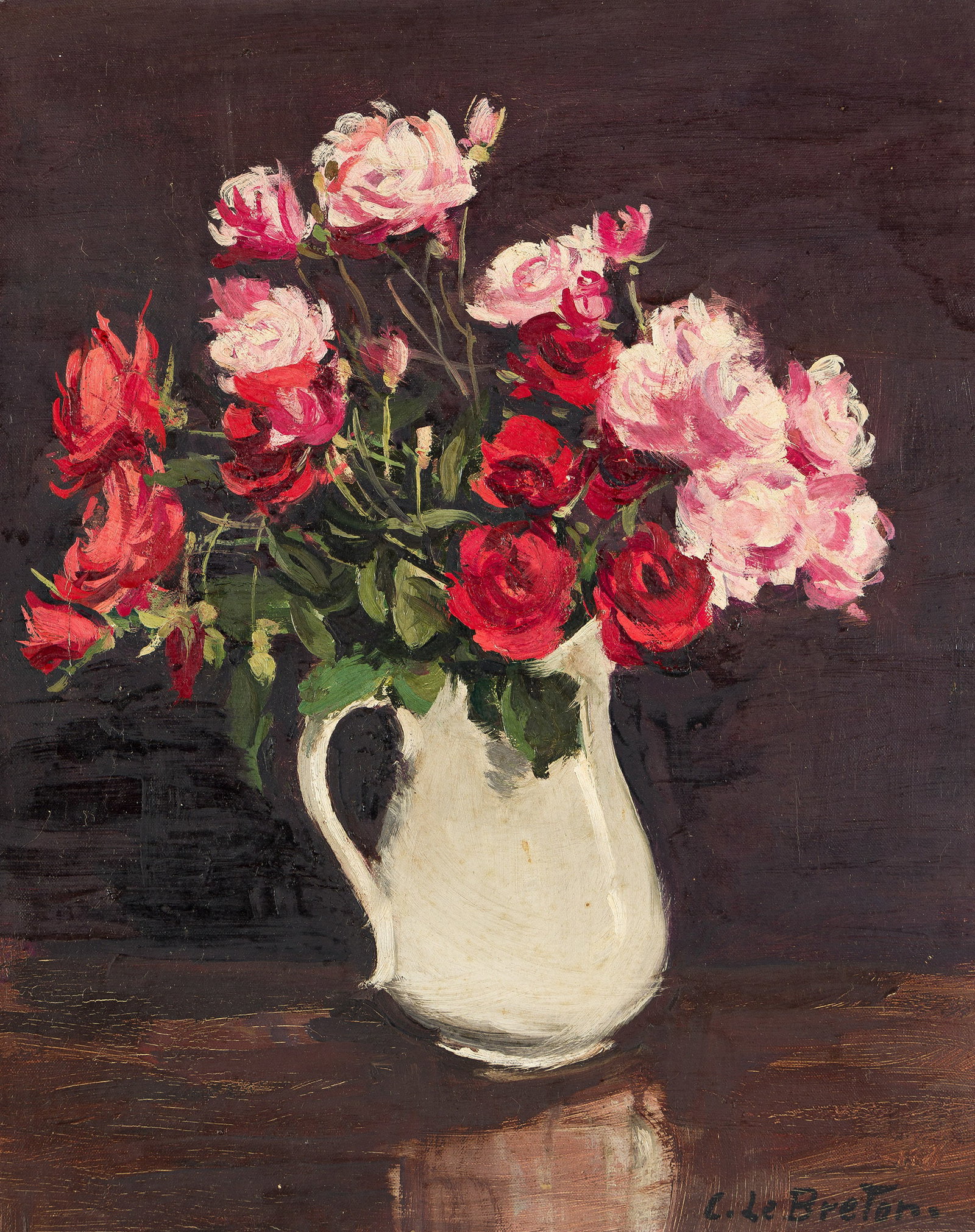 Constant Le Breton (1895-1985), Les Rose Pompons.: Constant Le Breton (1895-1985) Les Rose pompons. Oil on canvas. Signed lower right. 16 1/4 x 13 in. (41.3 x 33 cm.) Frame: 23 5/8 x 20 3/8 in. (60 x 51.8 cm.) Provenance: Vera Lazuk Ga
