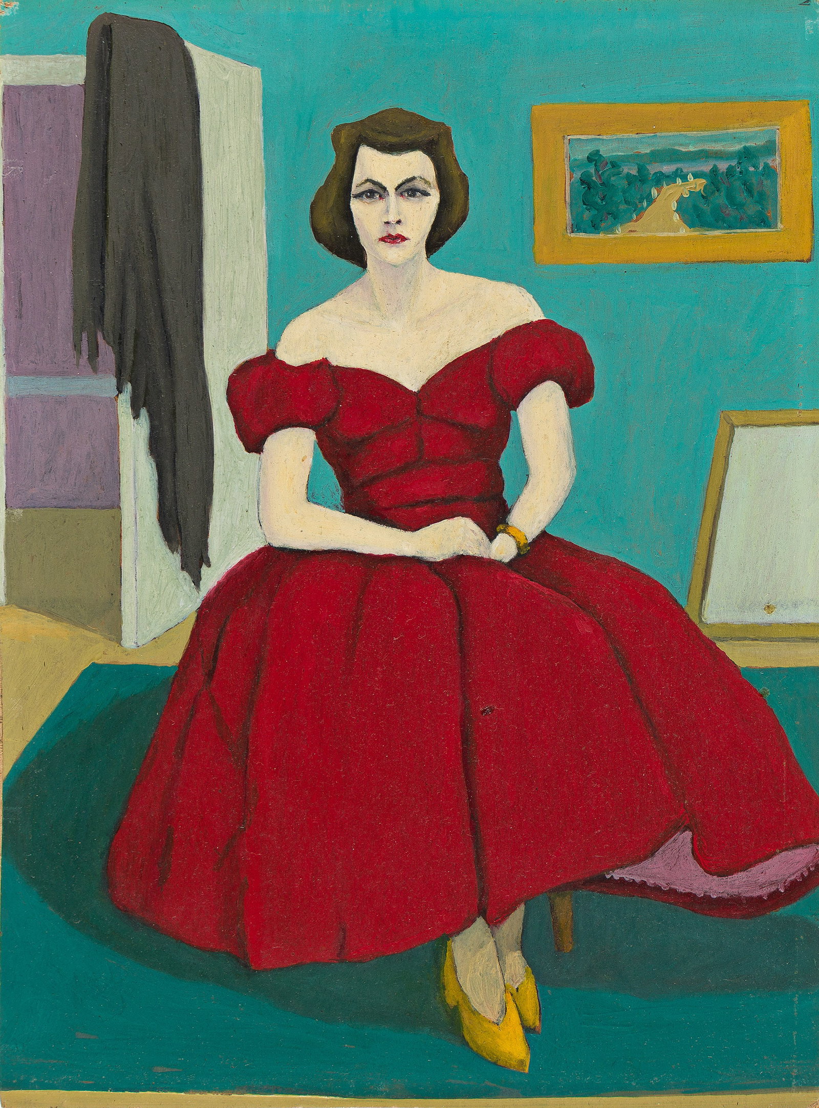 Wood Gaylor (1884–1957), Seated Woman in Red Dress.: Wood Gaylor (1884–1957) Seated Woman in Red Dress. Oil on card. Signed and partially dated in ink, verso. 12 x 9 in. (30.5 x 22.9 cm.) Frame: 15 1/8 x 12 1/4 in. (38.4 x 31.1 cm.) Prove